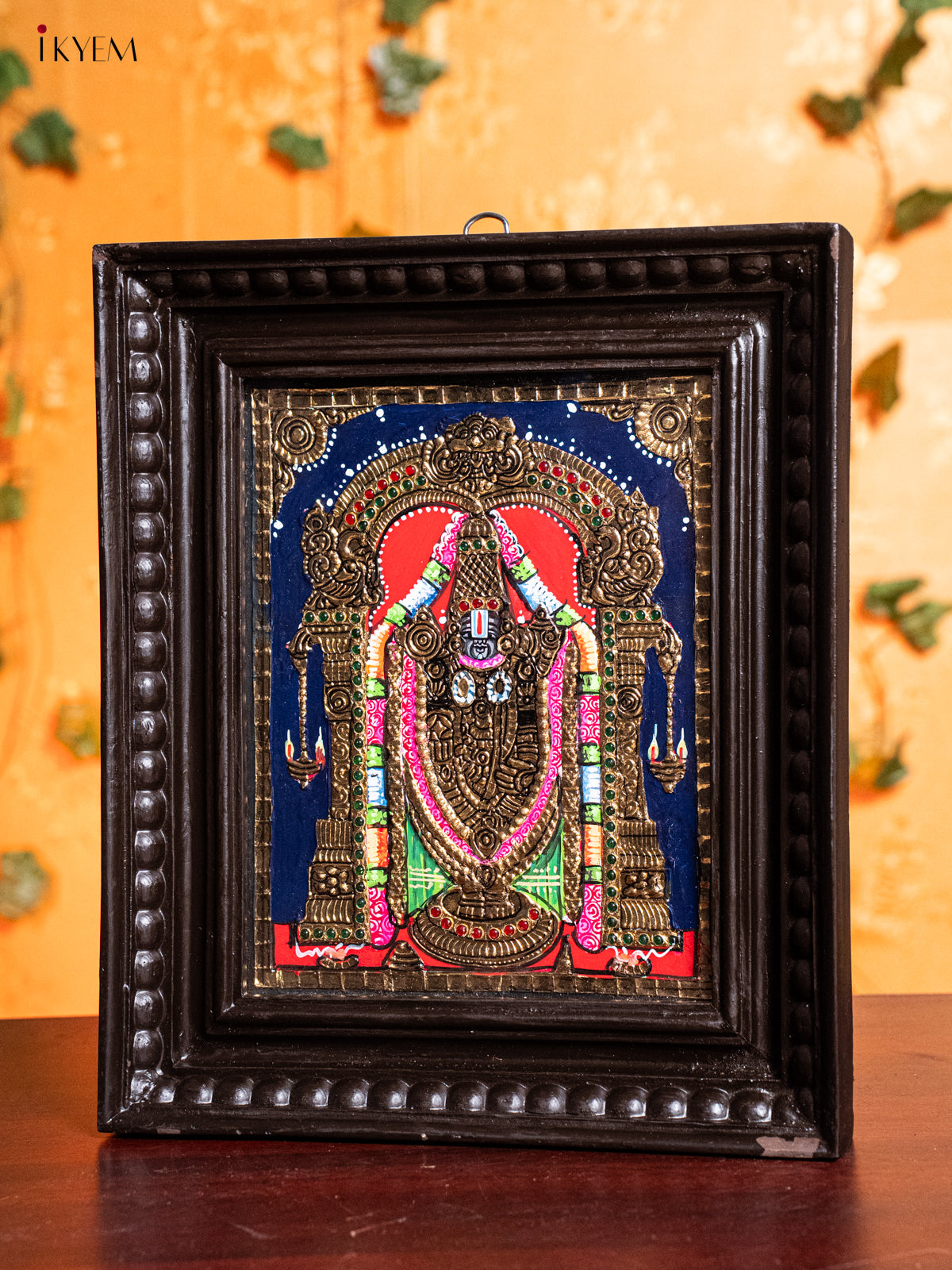 Glorious Tirupati Balaji Tanjore Painting in Teak Wood Frame 3