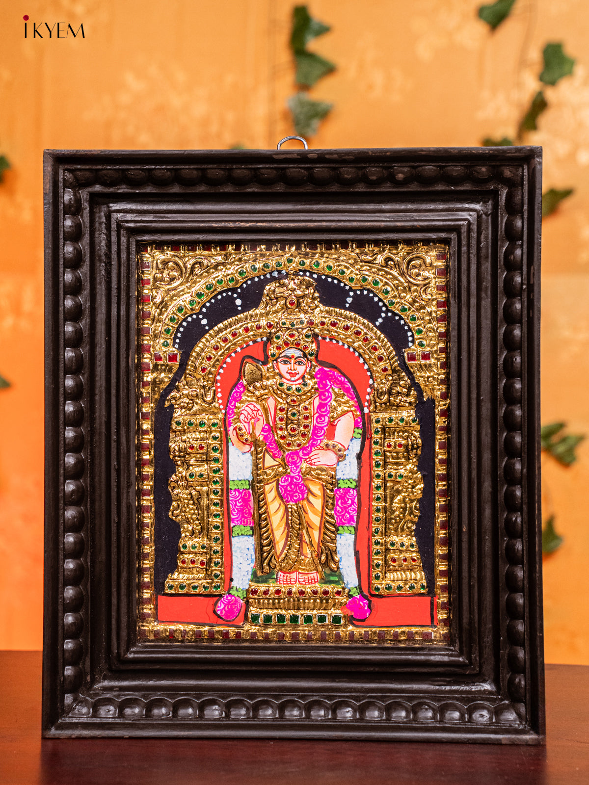 Majestic Lord Murugan Thanjavur painting In Teak Wood Frame