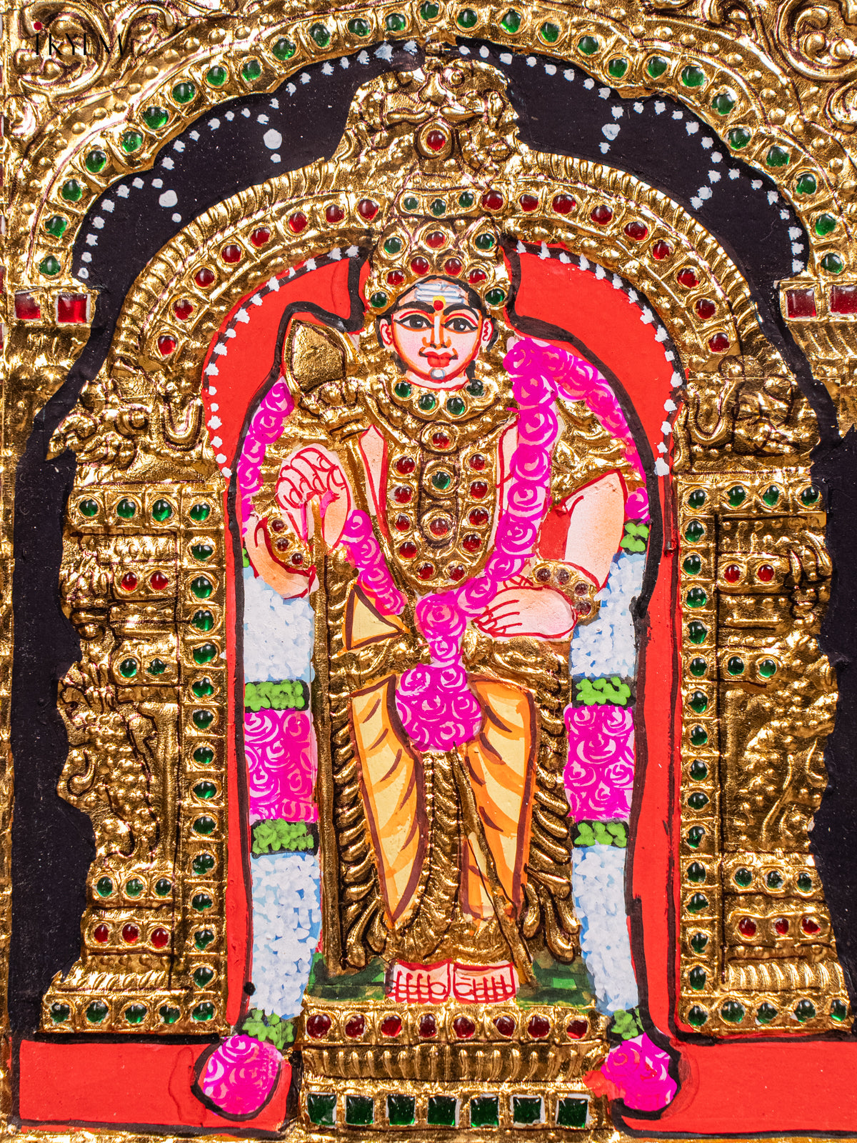 Majestic Lord Murugan Thanjavur painting In Teak Wood Frame 2