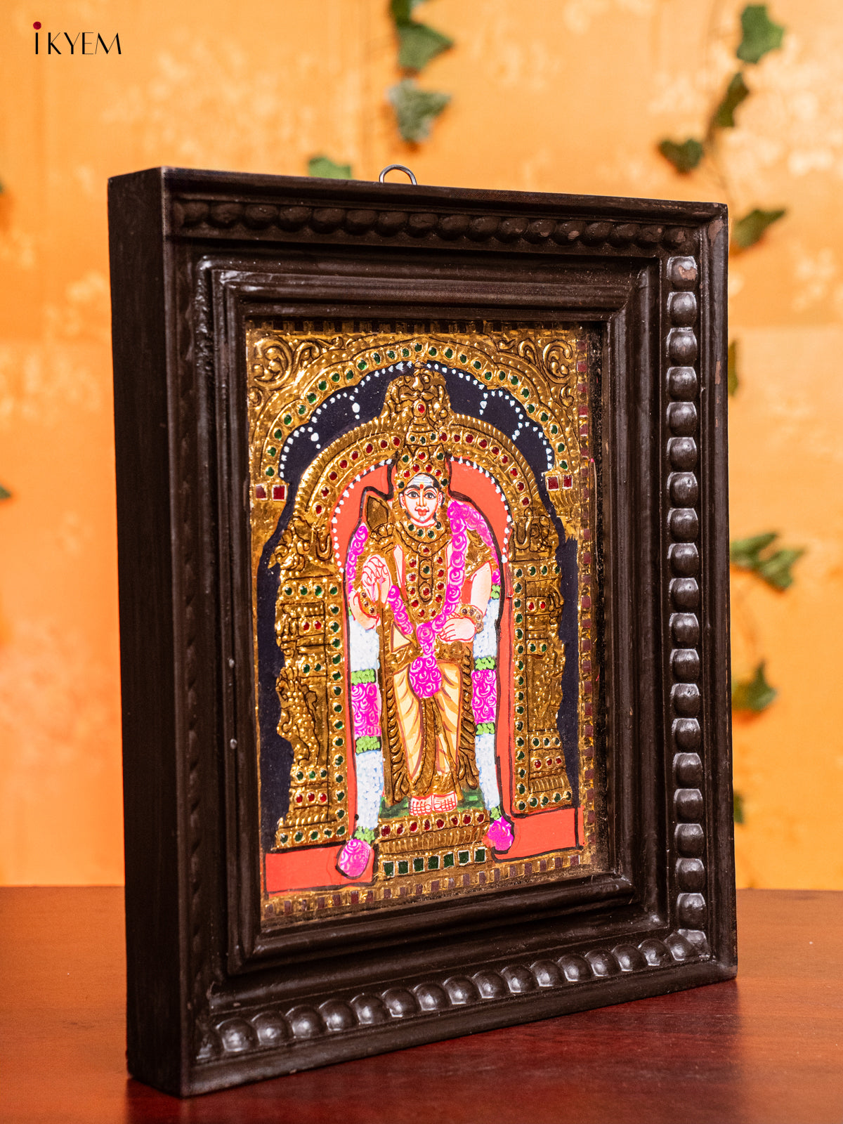 Majestic Lord Murugan Thanjavur painting In Teak Wood Frame 1