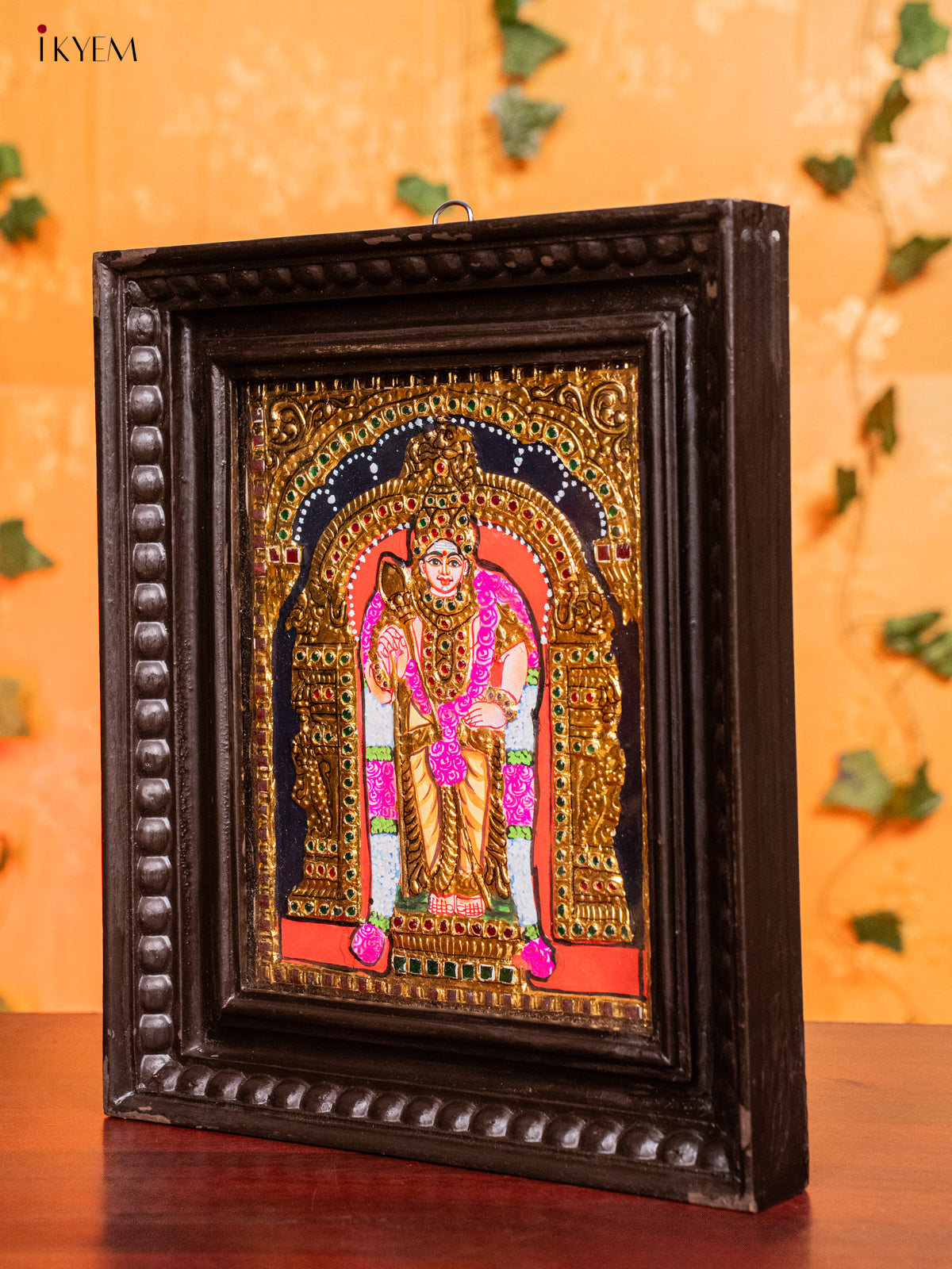 Majestic Lord Murugan Thanjavur painting In Teak Wood Frame 3