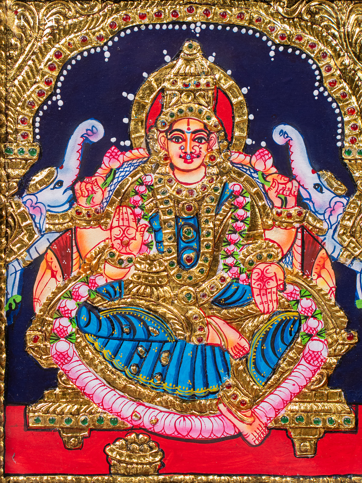 Adoring Goddess Gajalakshmi Tanjore painting 2