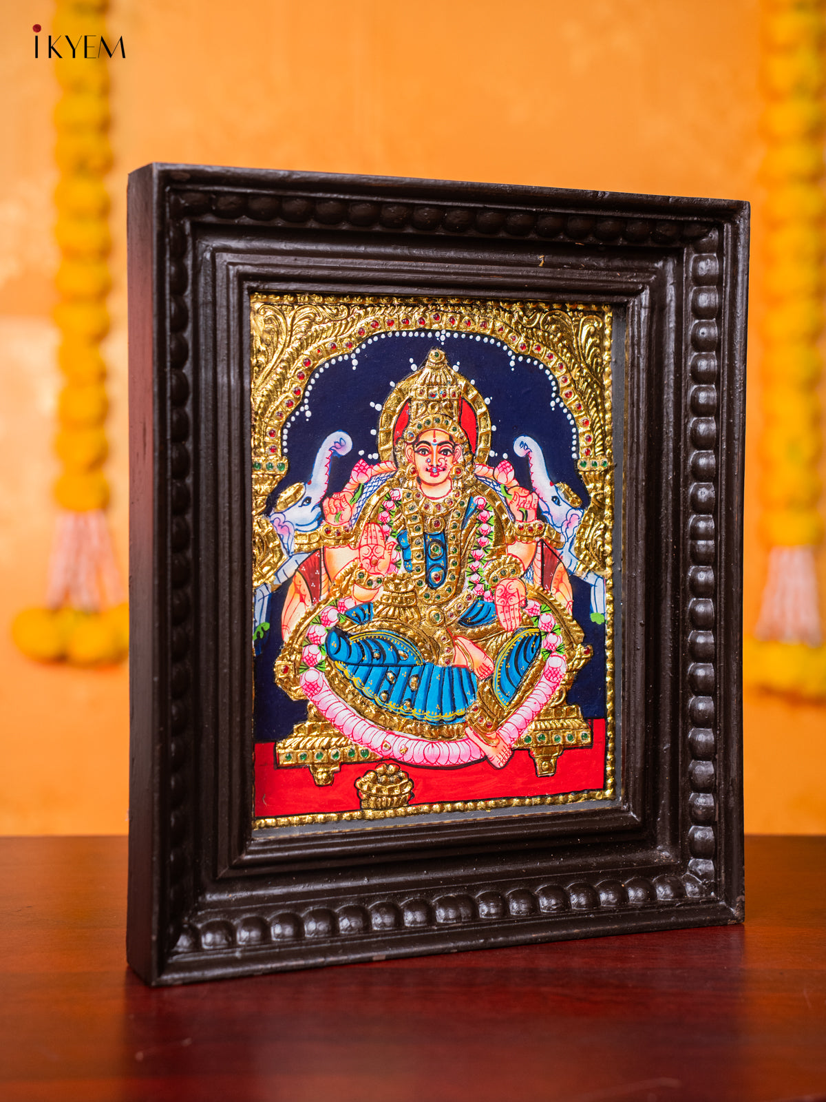 Adoring Goddess Gajalakshmi Tanjore painting 4