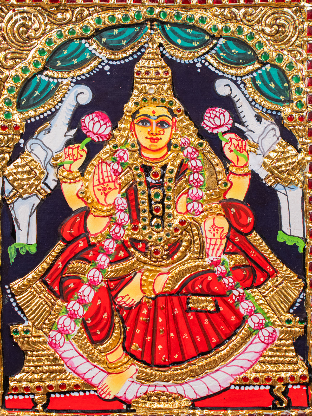Divine Goddess Gajalakshmi Tanjore painting 2