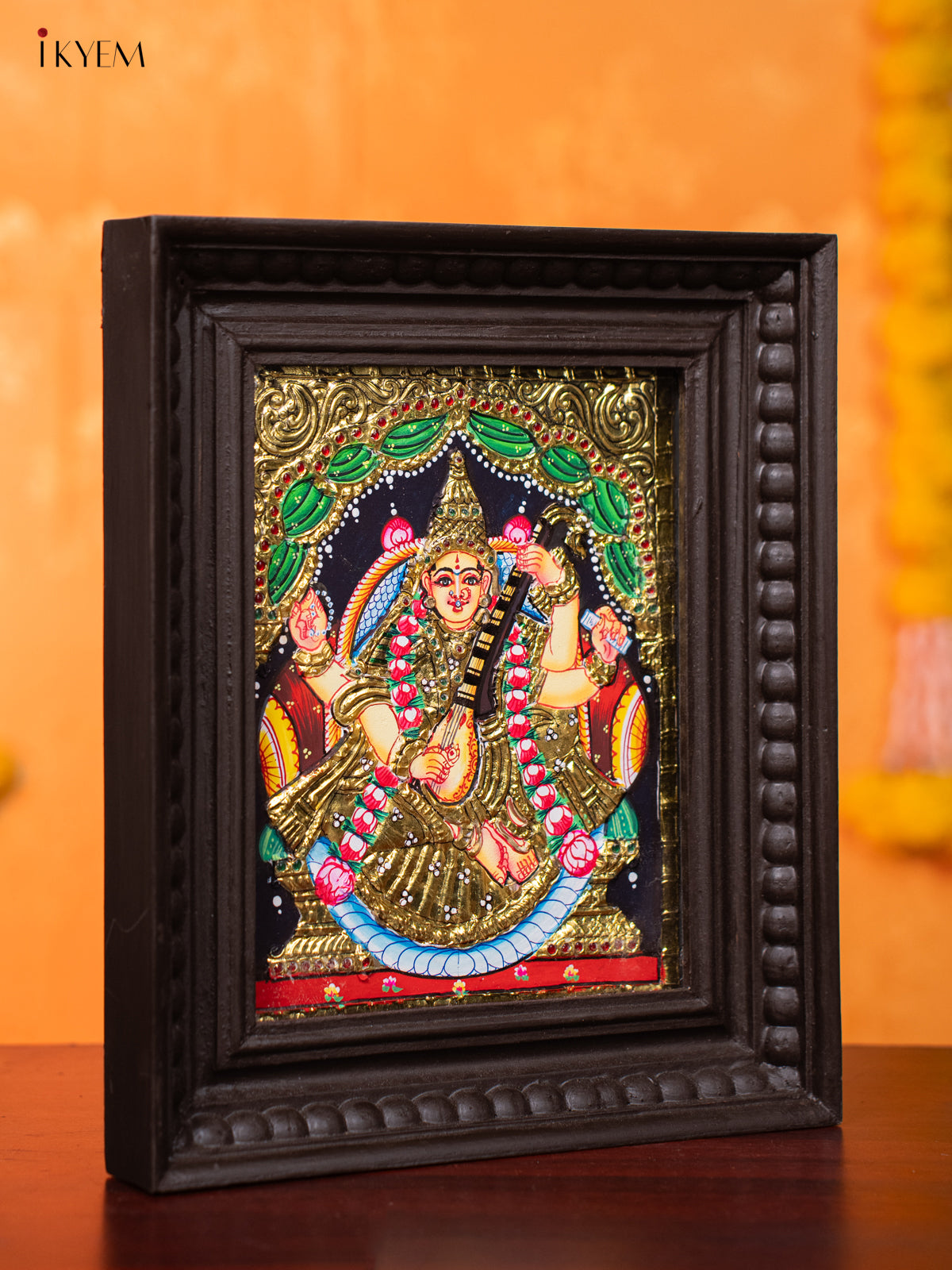 Handcrafted Goddess Saraswathi Thanjavur painting 1