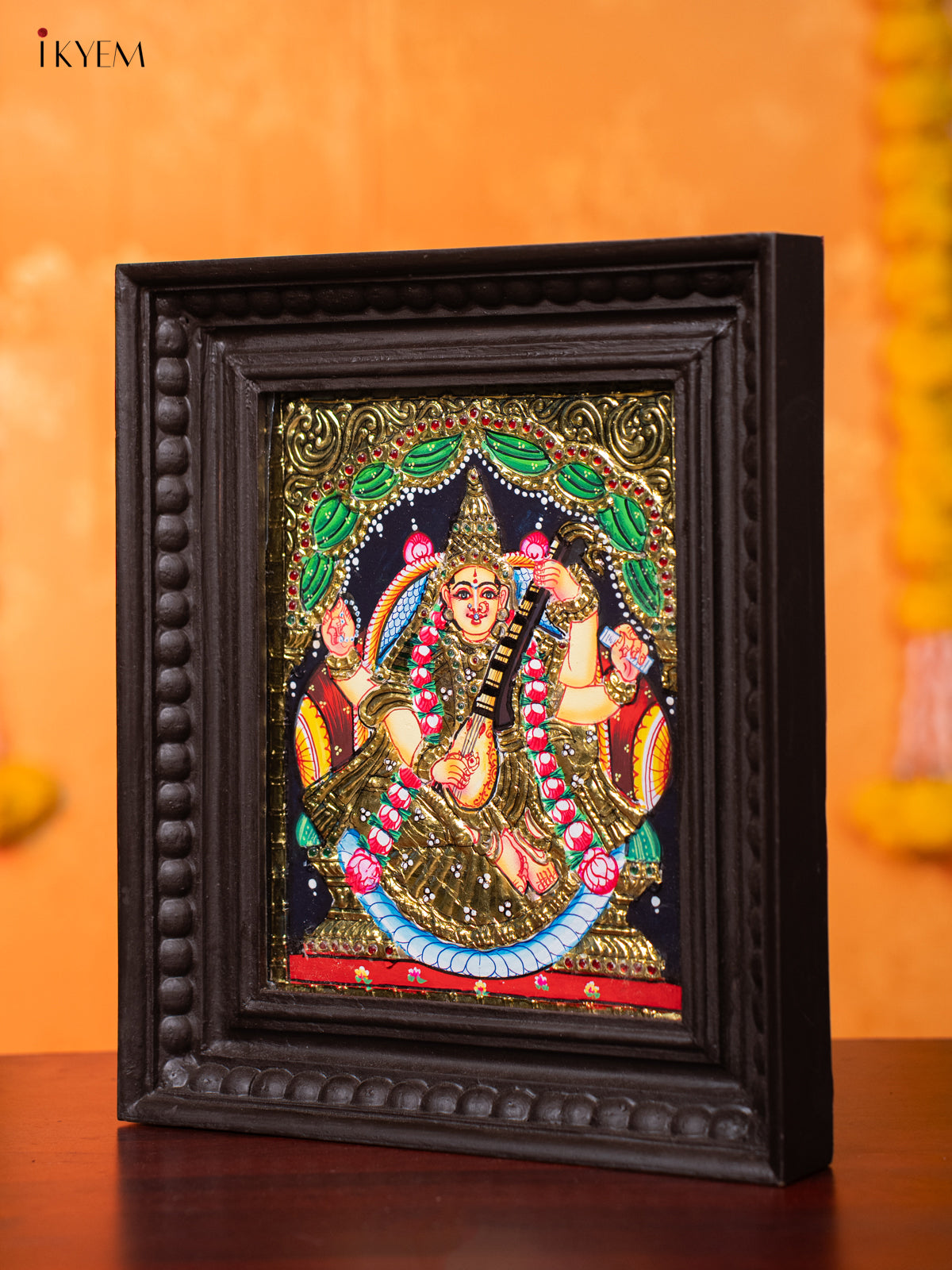 Handcrafted Goddess Saraswathi Thanjavur painting 3