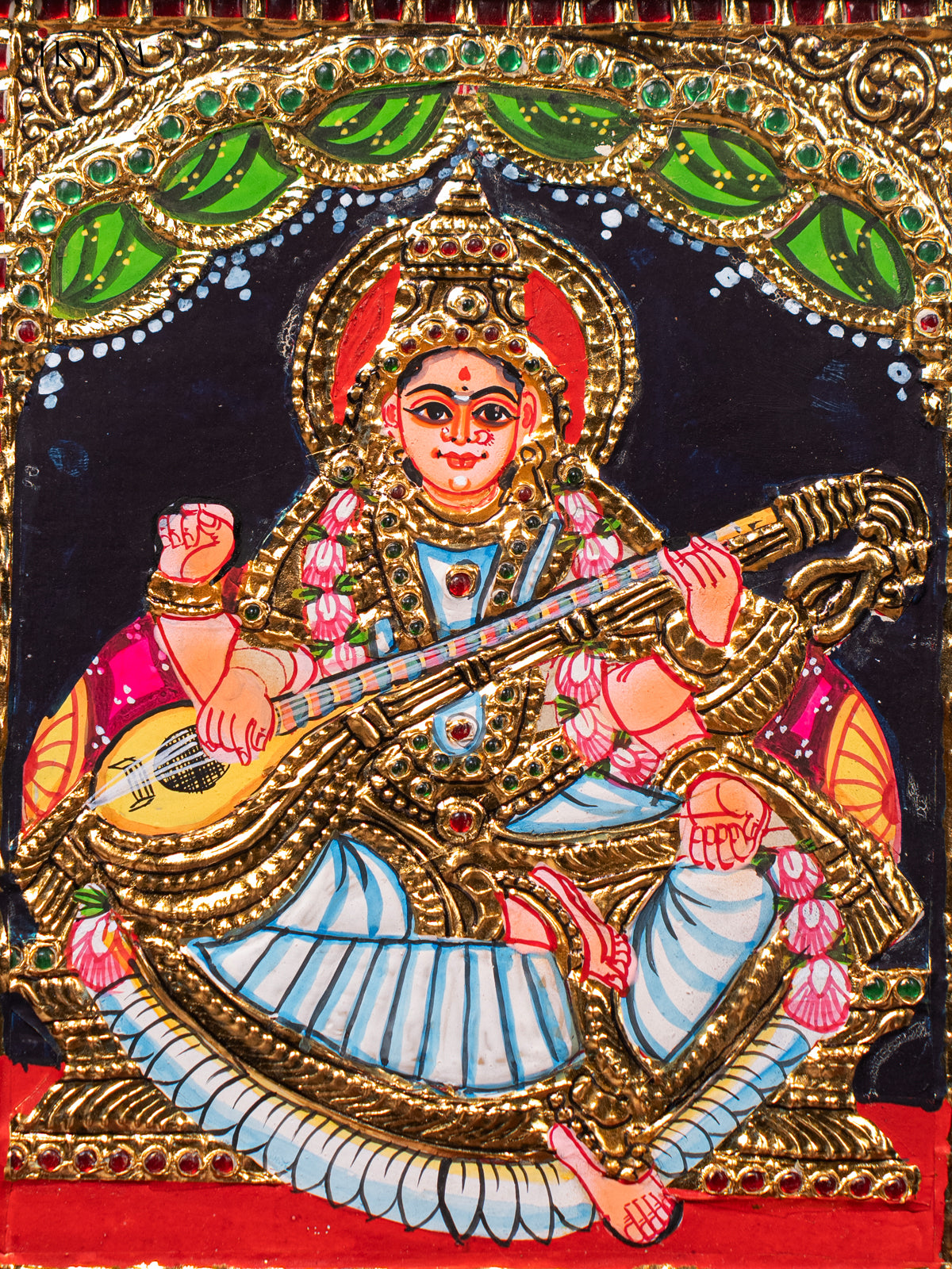 Exquisite Goddess Saraswathi Thanjavur painting 2