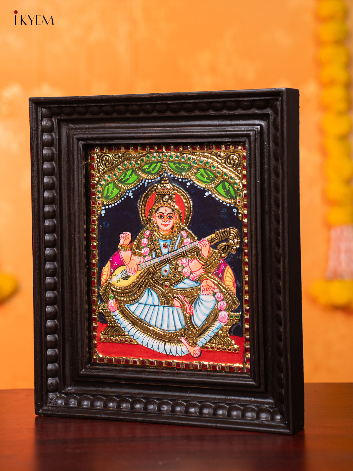 Exquisite Goddess Saraswathi Thanjavur painting 1