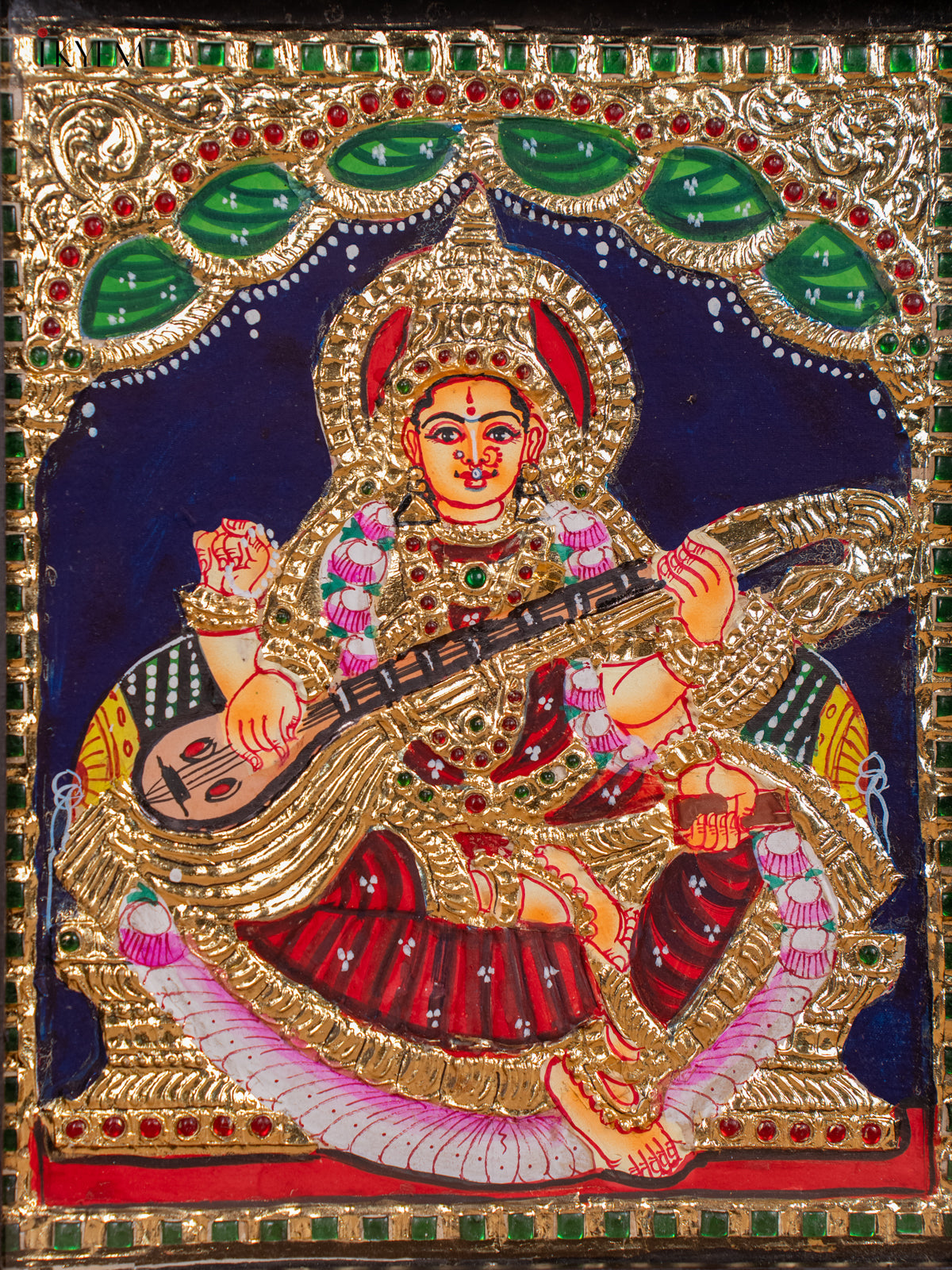 Gracefull Goddess Saraswathi Tanjore painting 2
