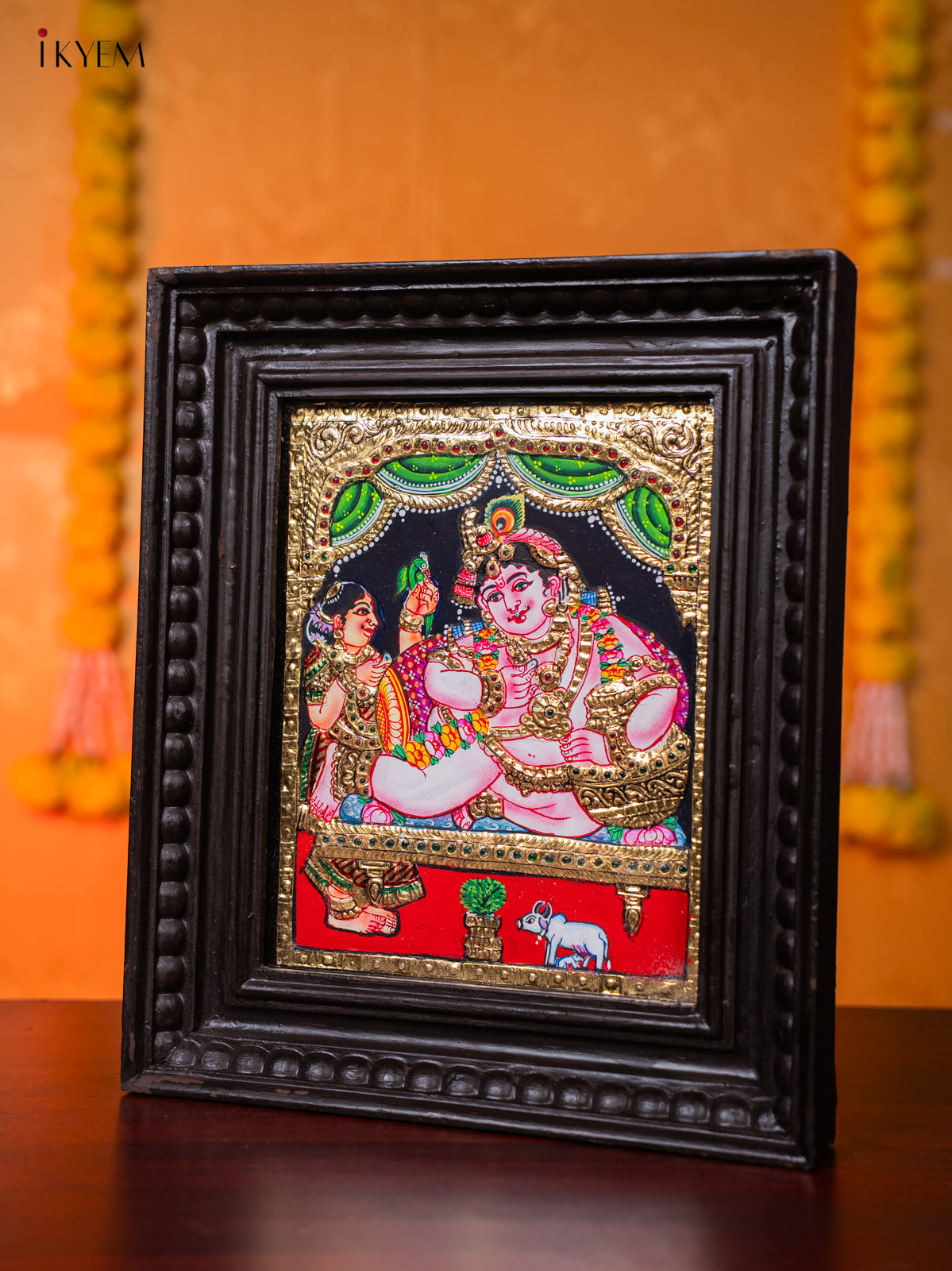 Opulent Tanjore painting Of Lord Krishna Seated In His Throne 1