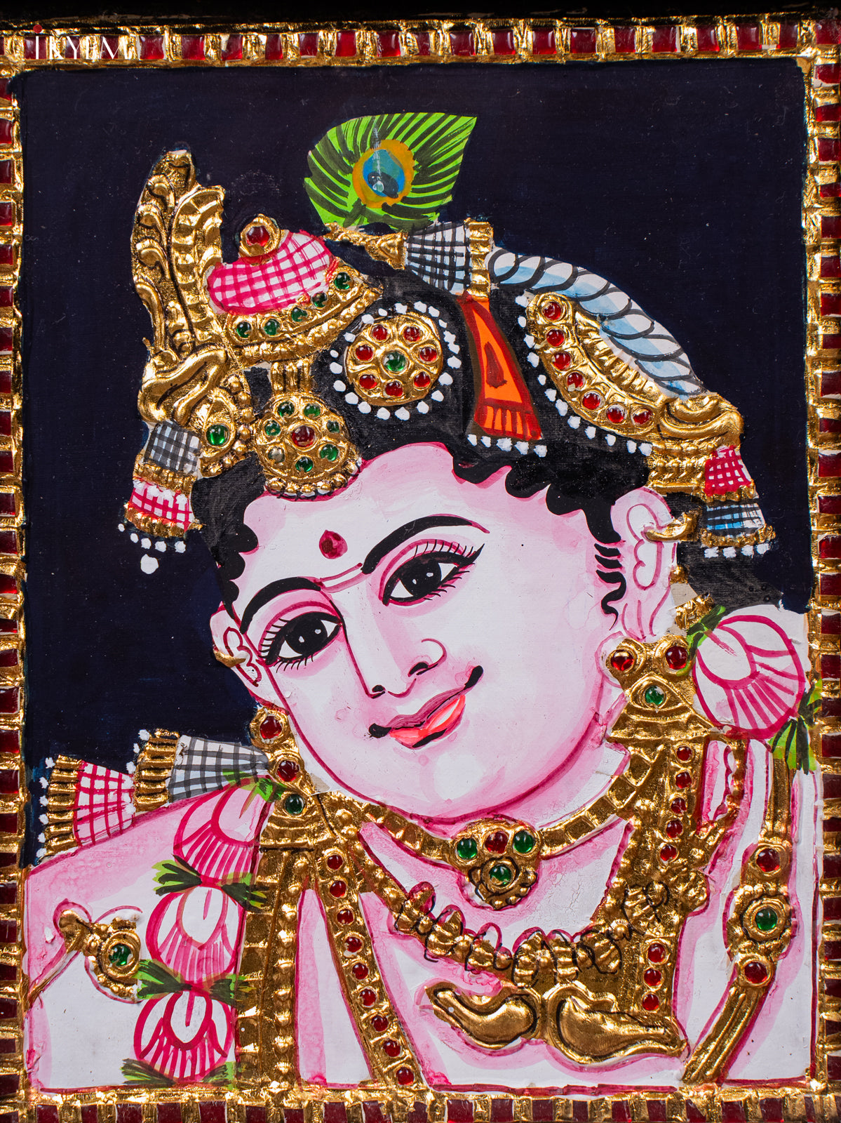 Beautiful Tanjore painting Of Baby Krishna Face 2