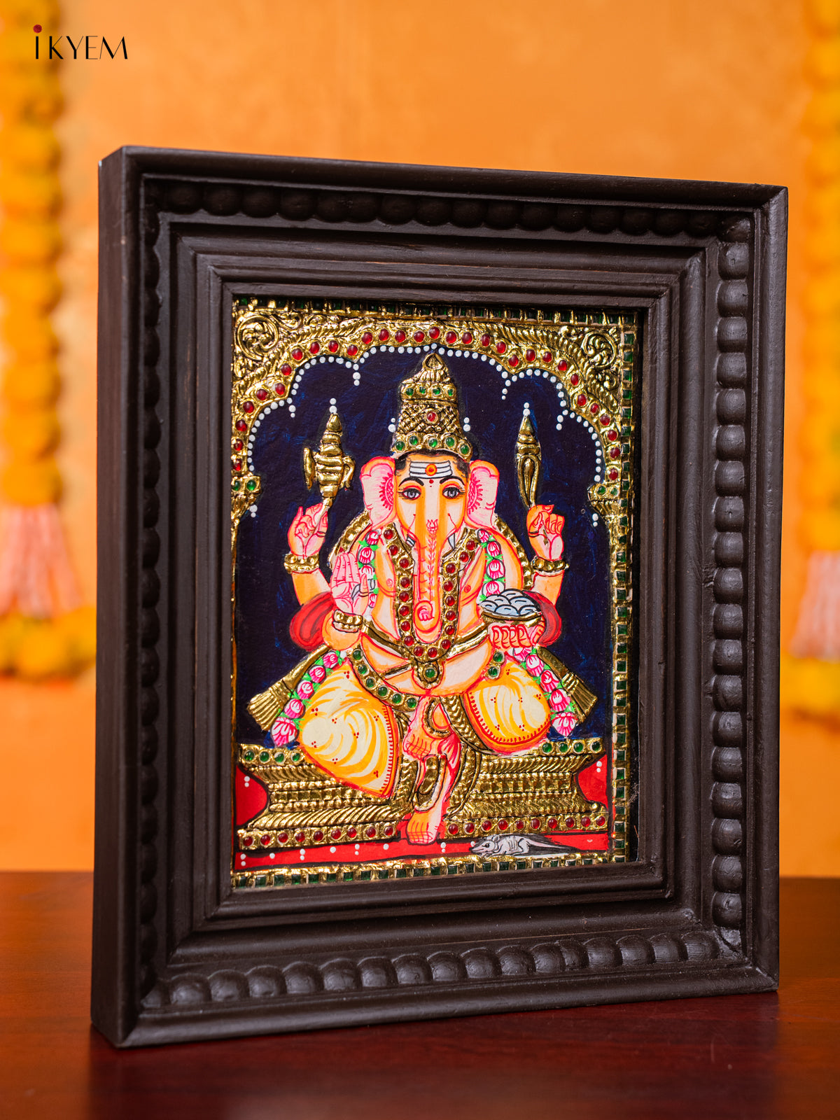Exquisite Lord Ganapathy Thanjavur painting 3