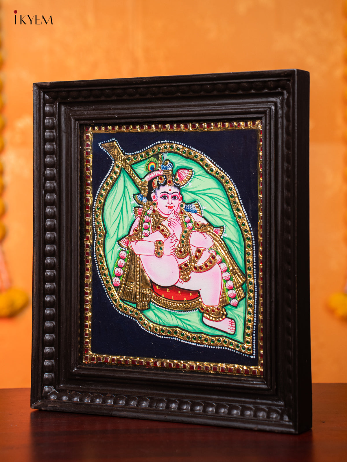 Cute Thanjavur Painting Of Baby Krishna In Banyan Leaf 4