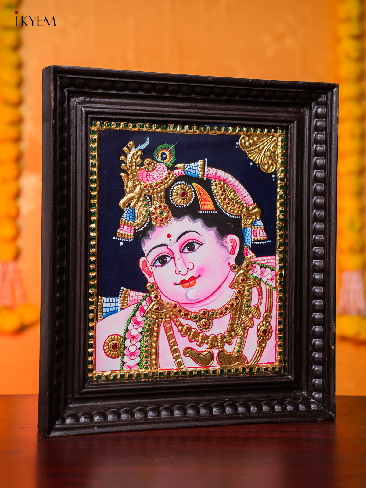 Glowing Thanjavur Painting Of Baby Krishna 4