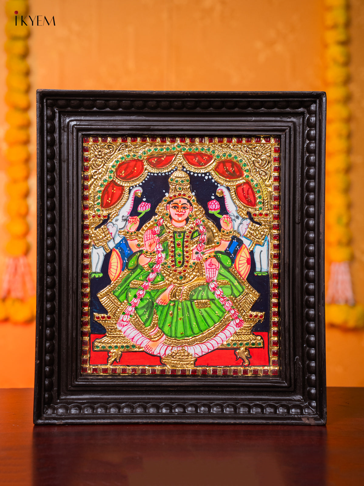 Pretty Thanjavur Painting Of Goddess Gajalakshmi With 2 elephants 1