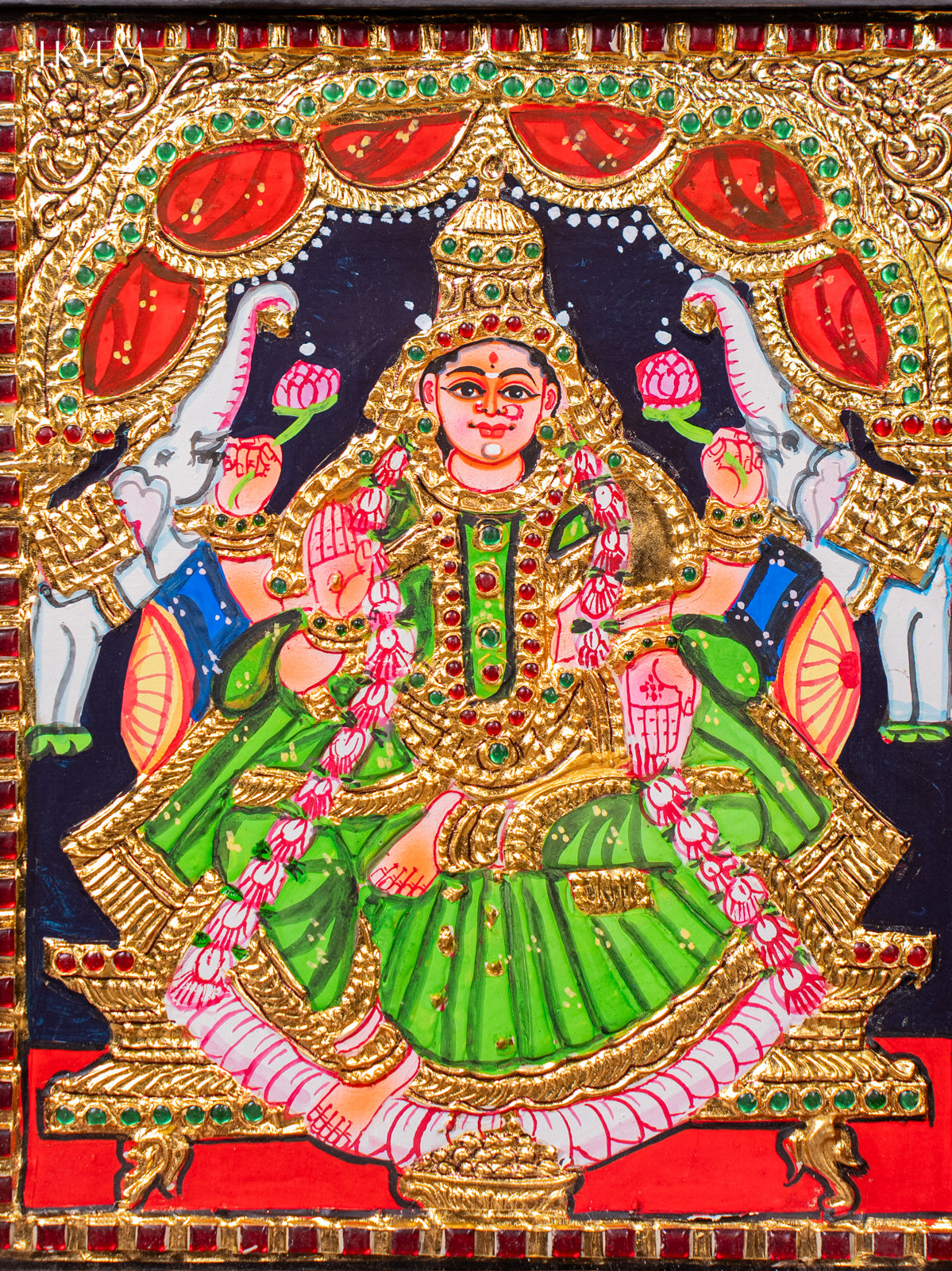 Pretty Thanjavur Painting Of Goddess Gajalakshmi With 2 elephants 4