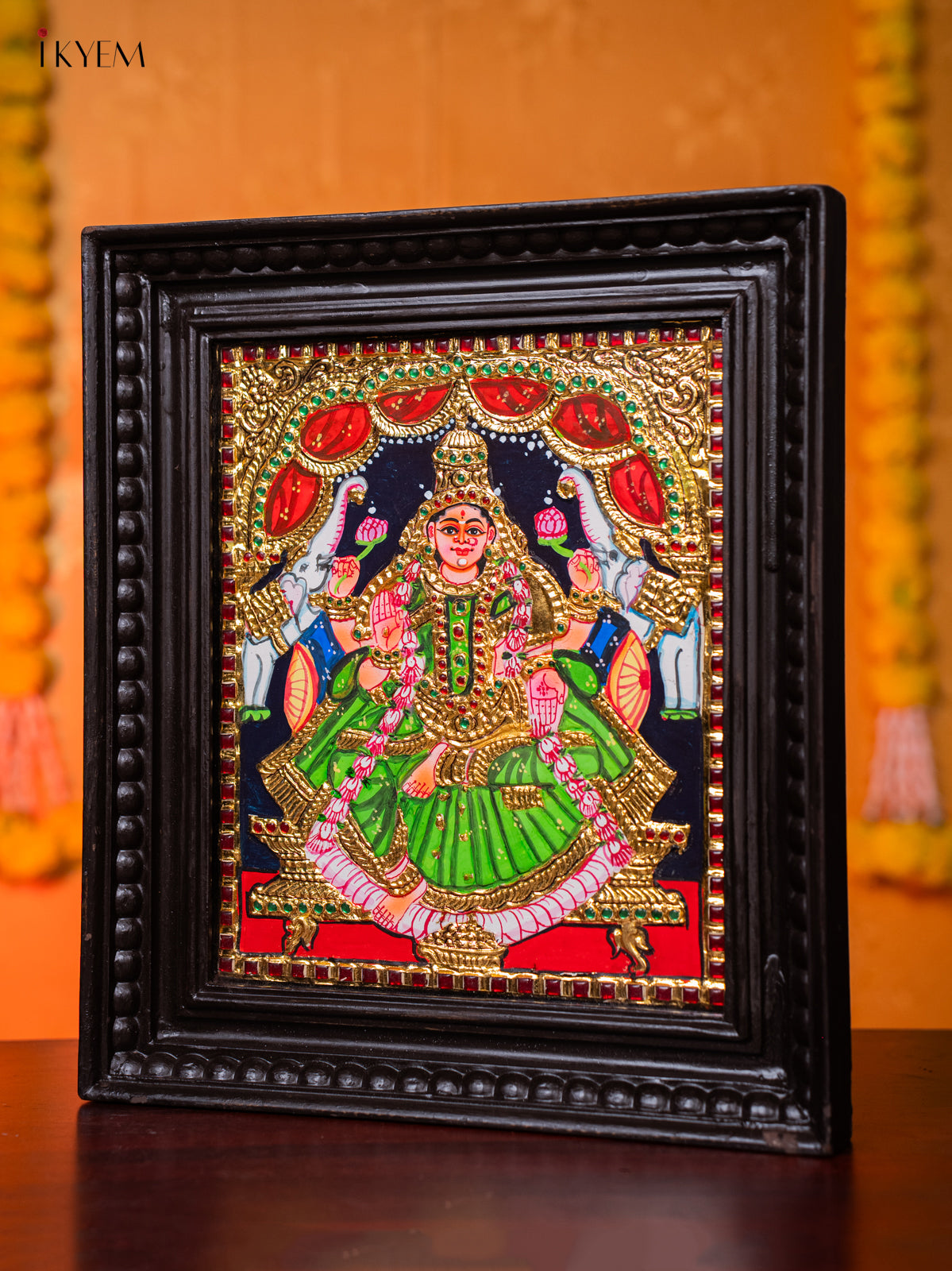 Pretty Thanjavur Painting Of Goddess Gajalakshmi With 2 elephants 2