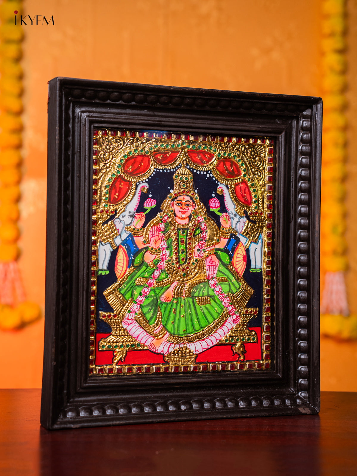 Pretty Thanjavur Painting Of Goddess Gajalakshmi With 2 elephants 5