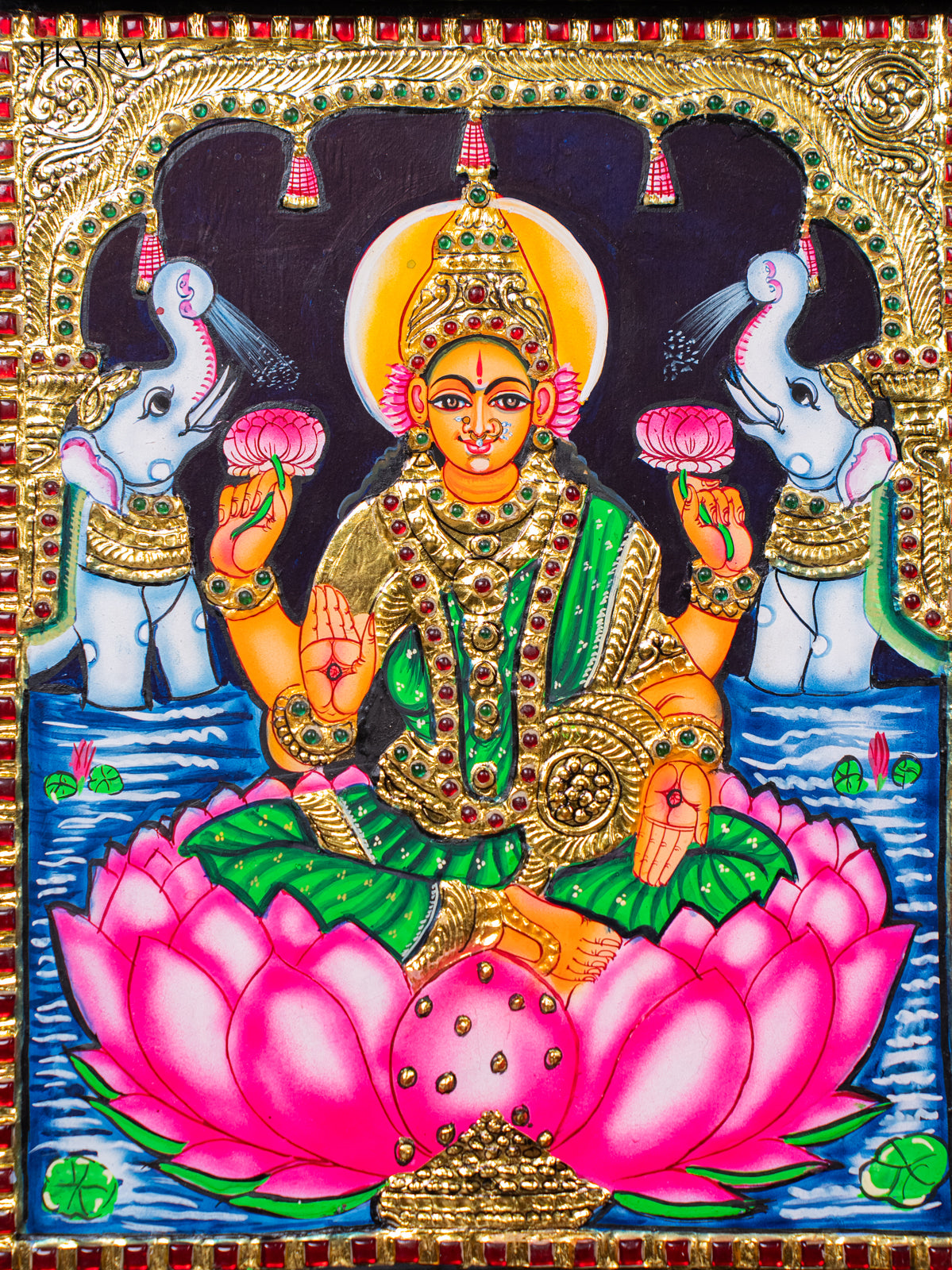 Exquisite Goddess Gajalakshmi Thanjavur painting 3