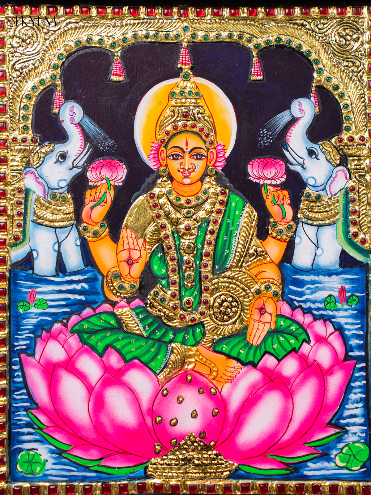 Exquisite Goddess Gajalakshmi Thanjavur painting 3
