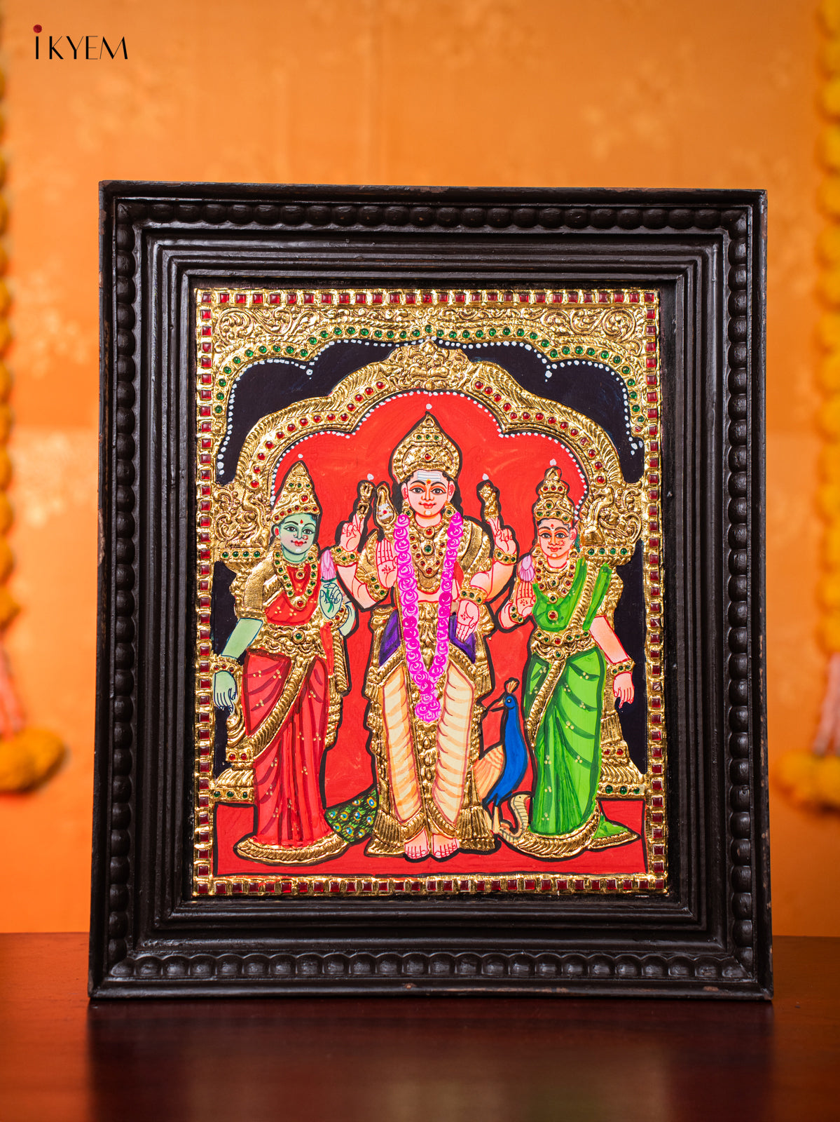 Radiant Lord Murugar With Valli & Deivanai Tanjore painting