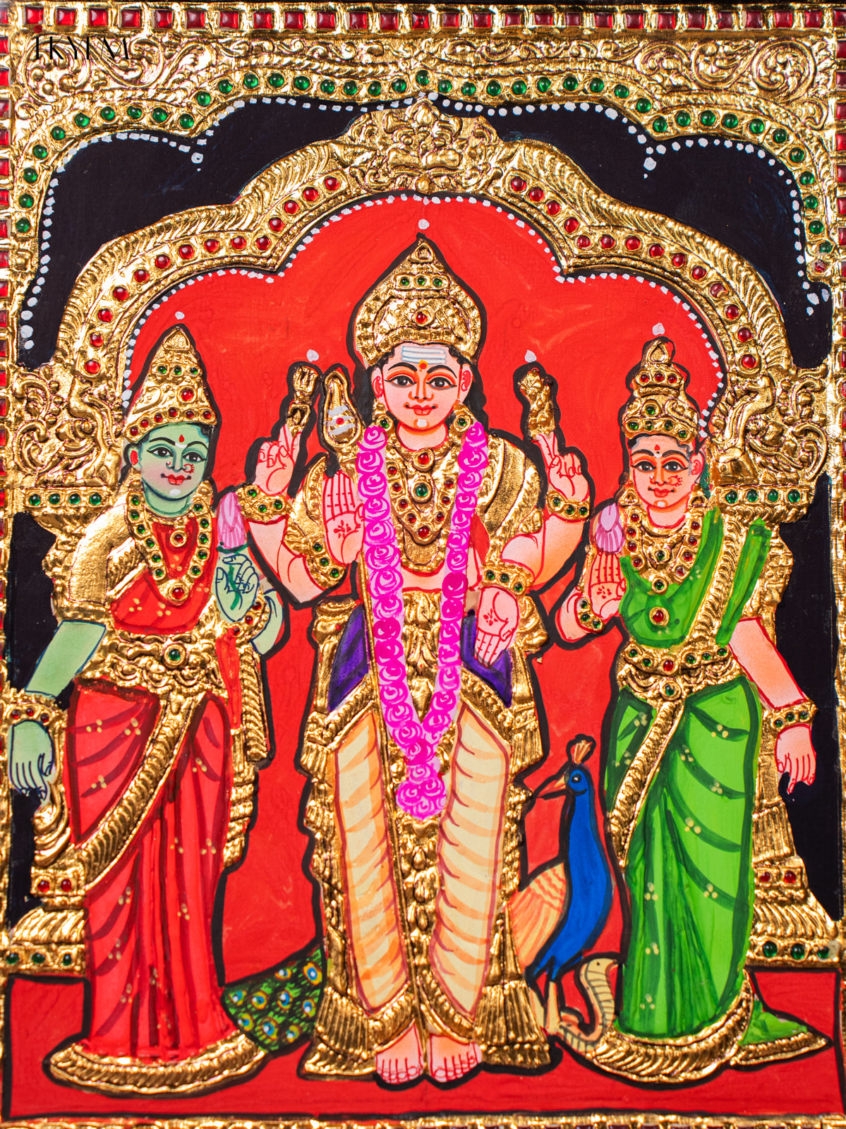 Radiant Lord Murugar With Valli & Deivanai Tanjore painting 2