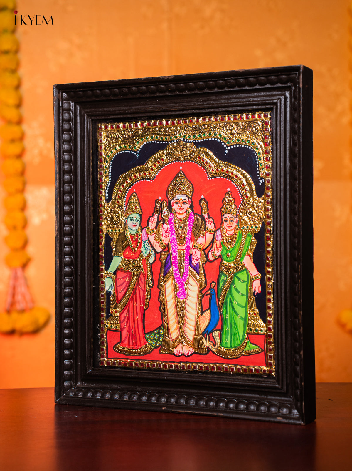 Radiant Lord Murugar With Valli & Deivanai Tanjore painting 1