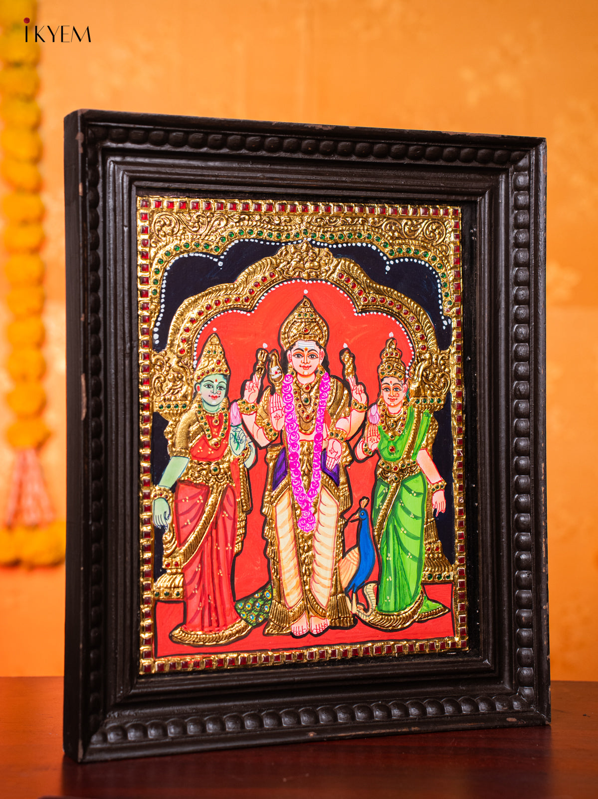 Radiant Lord Murugar With Valli & Deivanai Tanjore painting 3