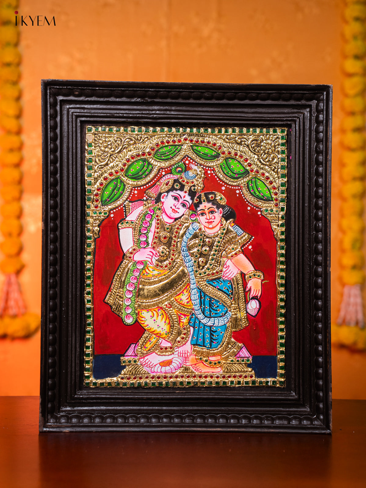 Charming Lord Krishna & Rukmani Tanjore painting