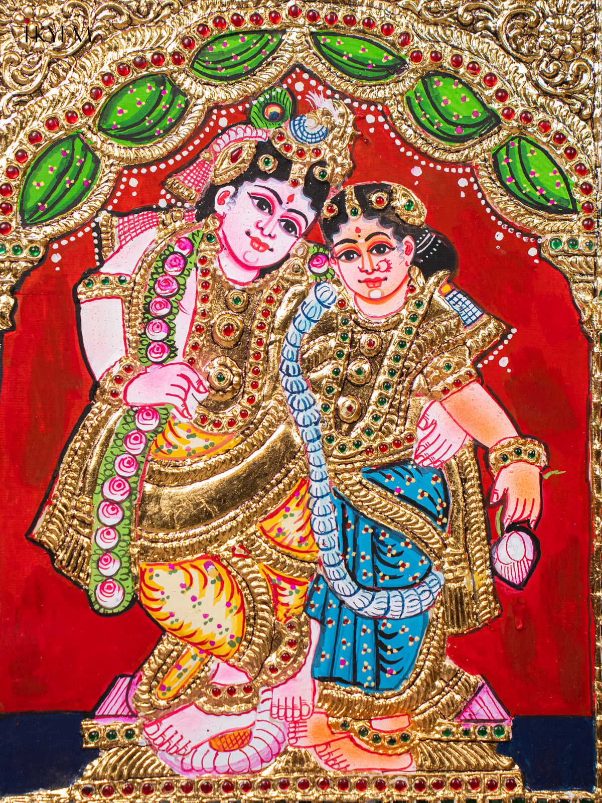 Charming Lord Krishna & Rukmani Tanjore painting 2