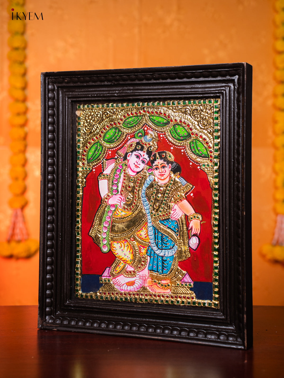 Charming Lord Krishna & Rukmani Tanjore painting 1
