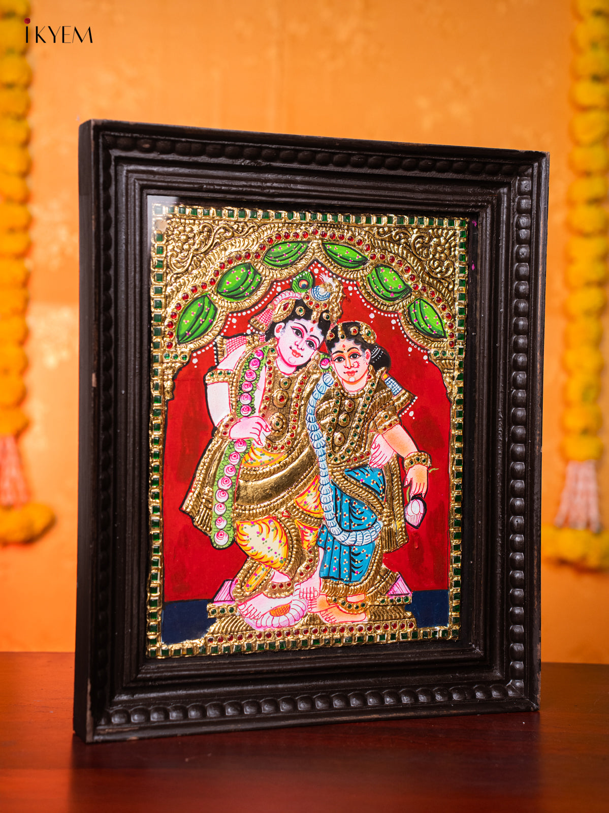 Charming Lord Krishna & Rukmani Tanjore painting 3