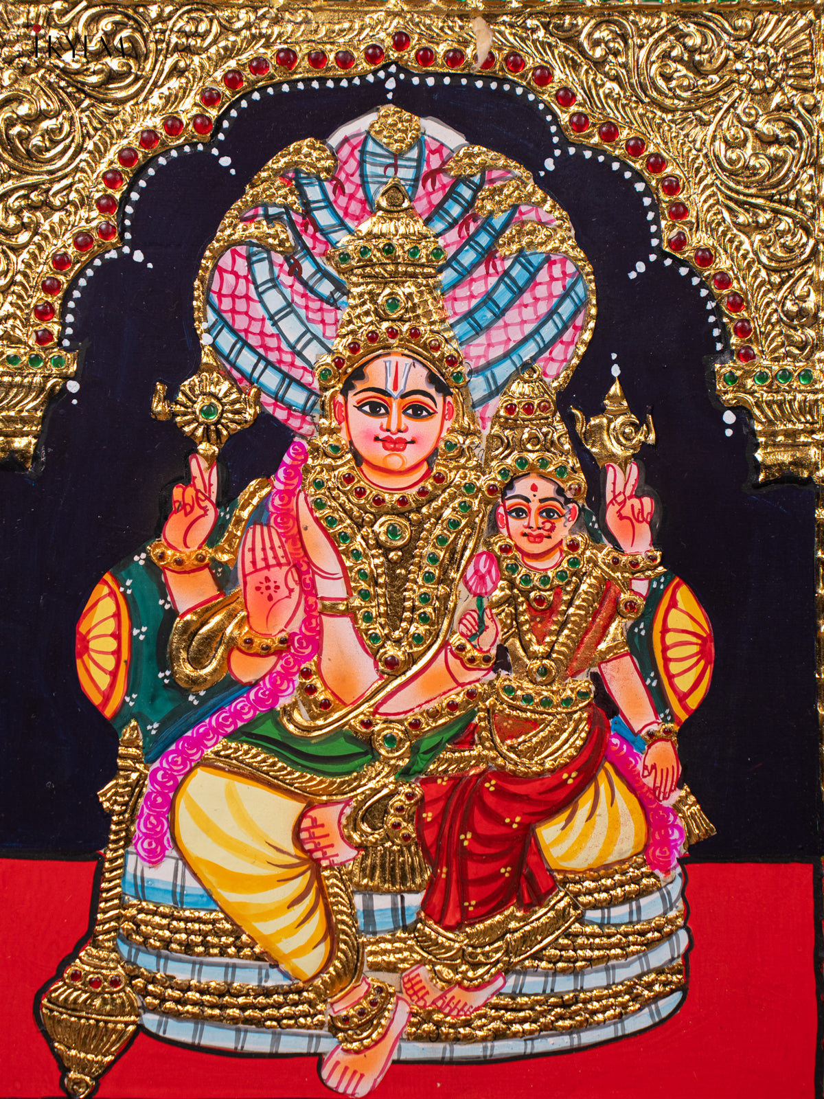 Lord Vishnu & Goddess Lakshmi Thanjavur painting 3