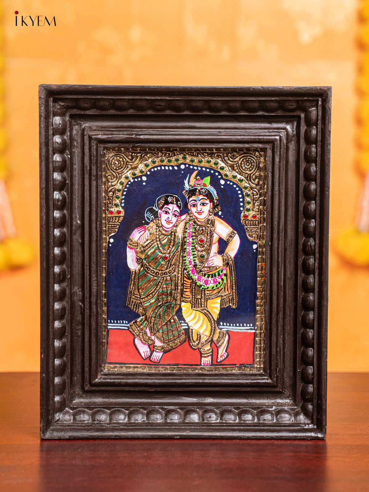 elegant Krishna Rukmani Tanjore Painting 1