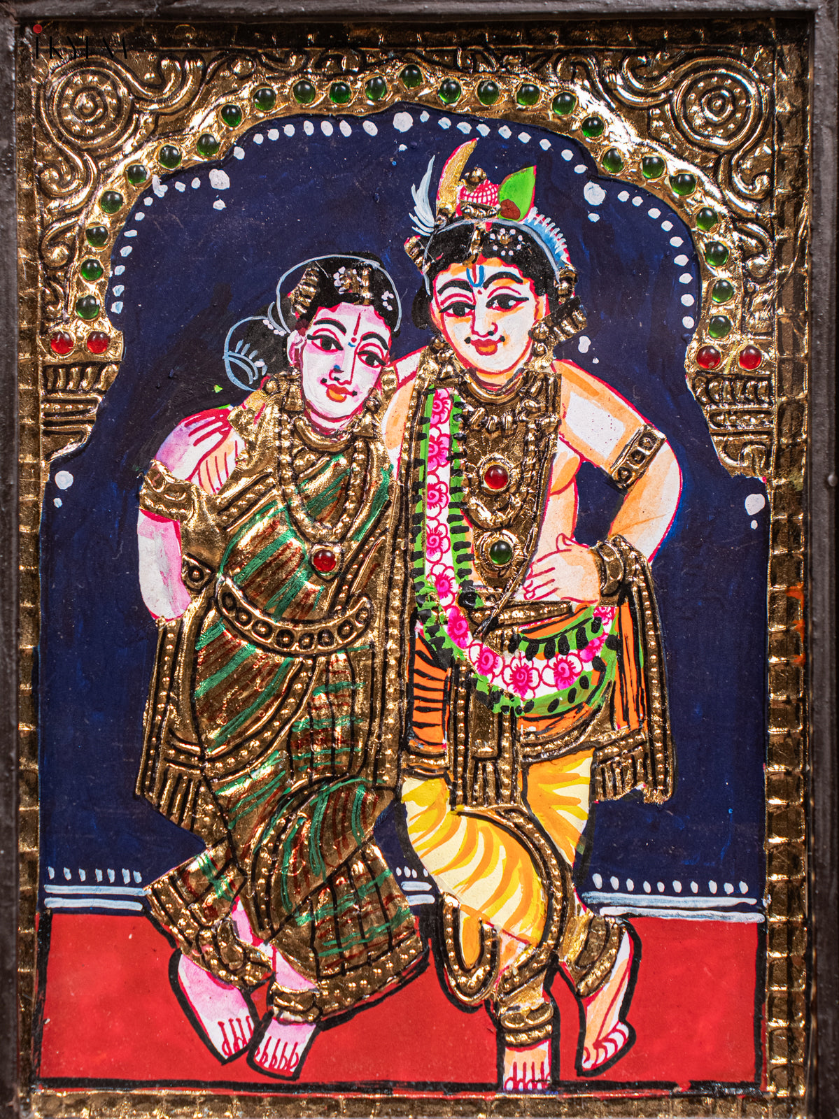elegant Krishna Rukmani Tanjore Painting 3