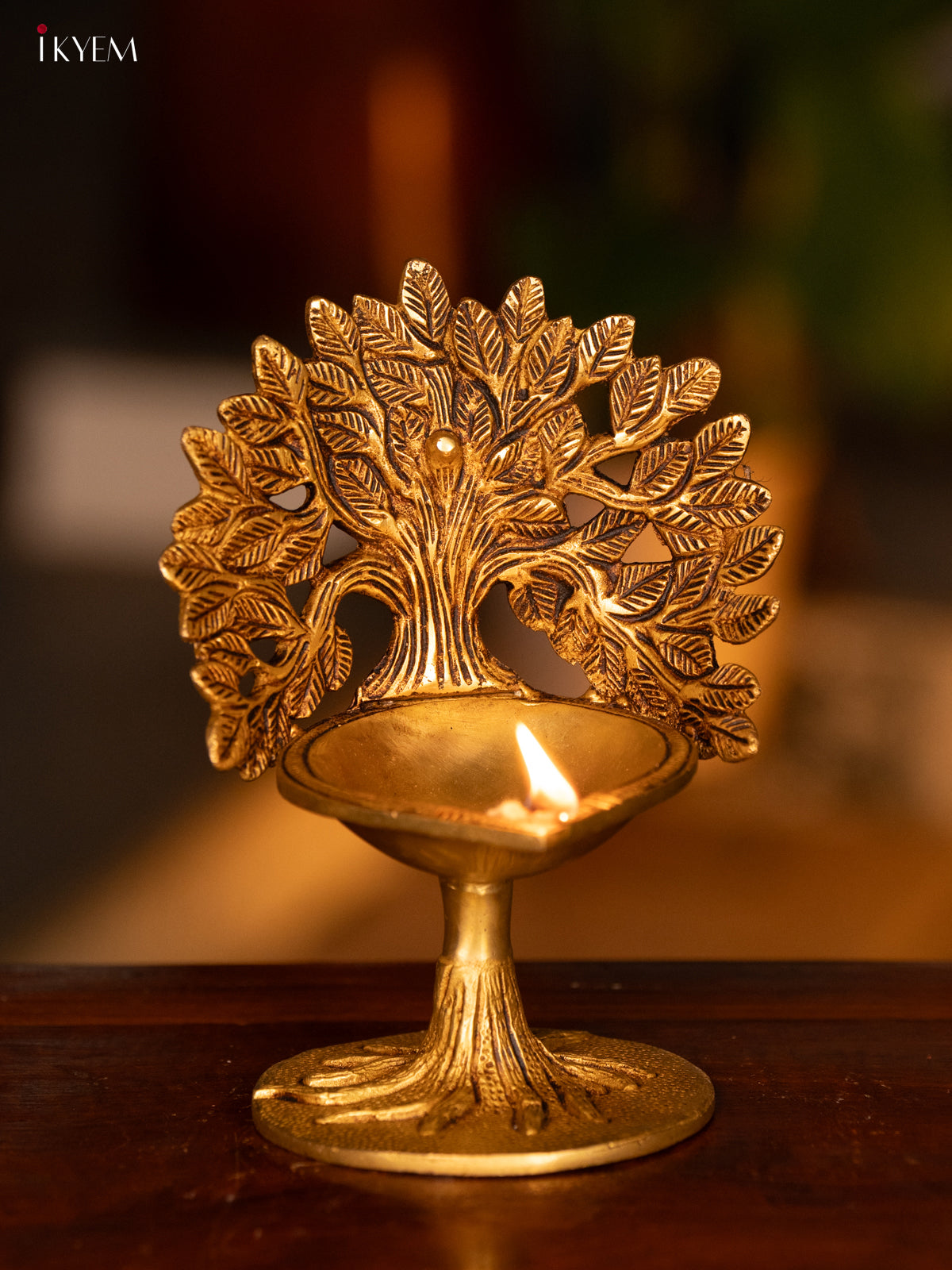 Brass Kalpavriksha Tree with Diya - 7 Inch- KK26164
