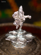 Artistic Antique Finish 5-face Silver Diya With Dancing Ganesha -7