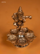 Artistic Antique Finish 5-face Silver Diya With Dancing Ganesha -3