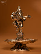 Artistic Antique Finish 5-face Silver Diya With Dancing Ganesha -1