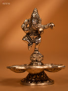 Artistic Antique Finish 5-face Silver Diya With Dancing Ganesha -5