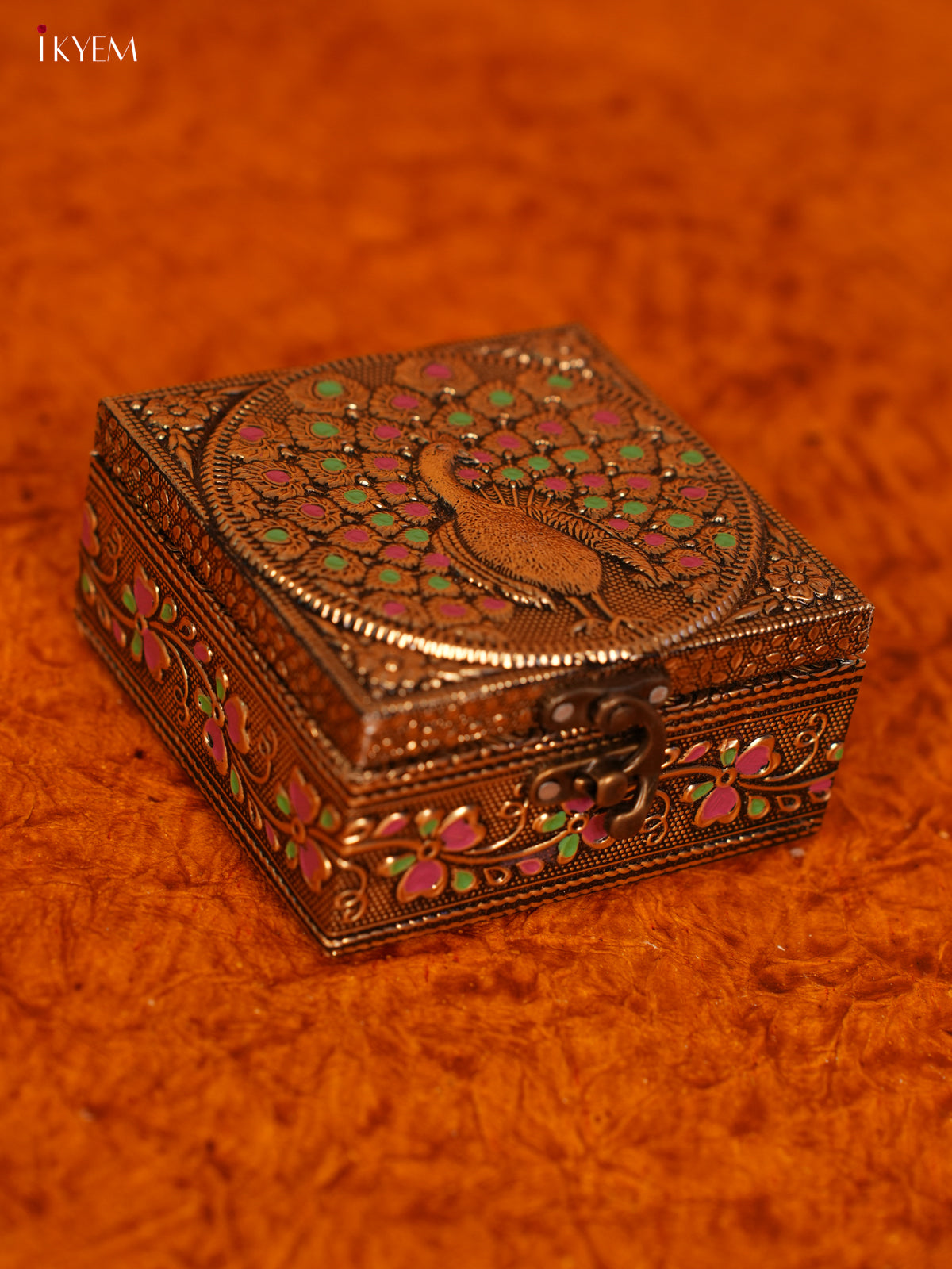 Luxe Gold Oxidized Trinket Box with Peacock Motif -1