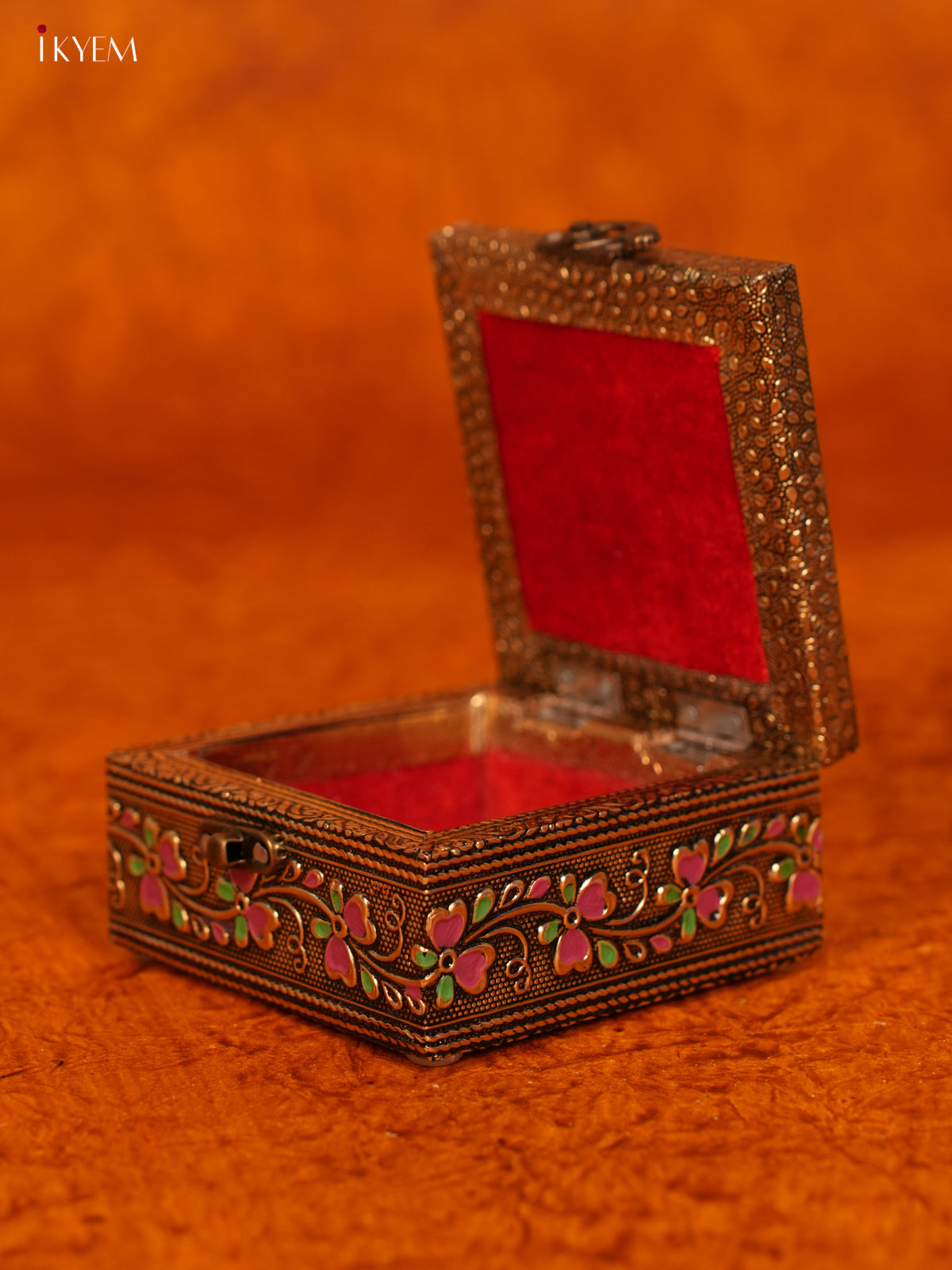 Luxe Gold Oxidized Trinket Box with Peacock Motif -4