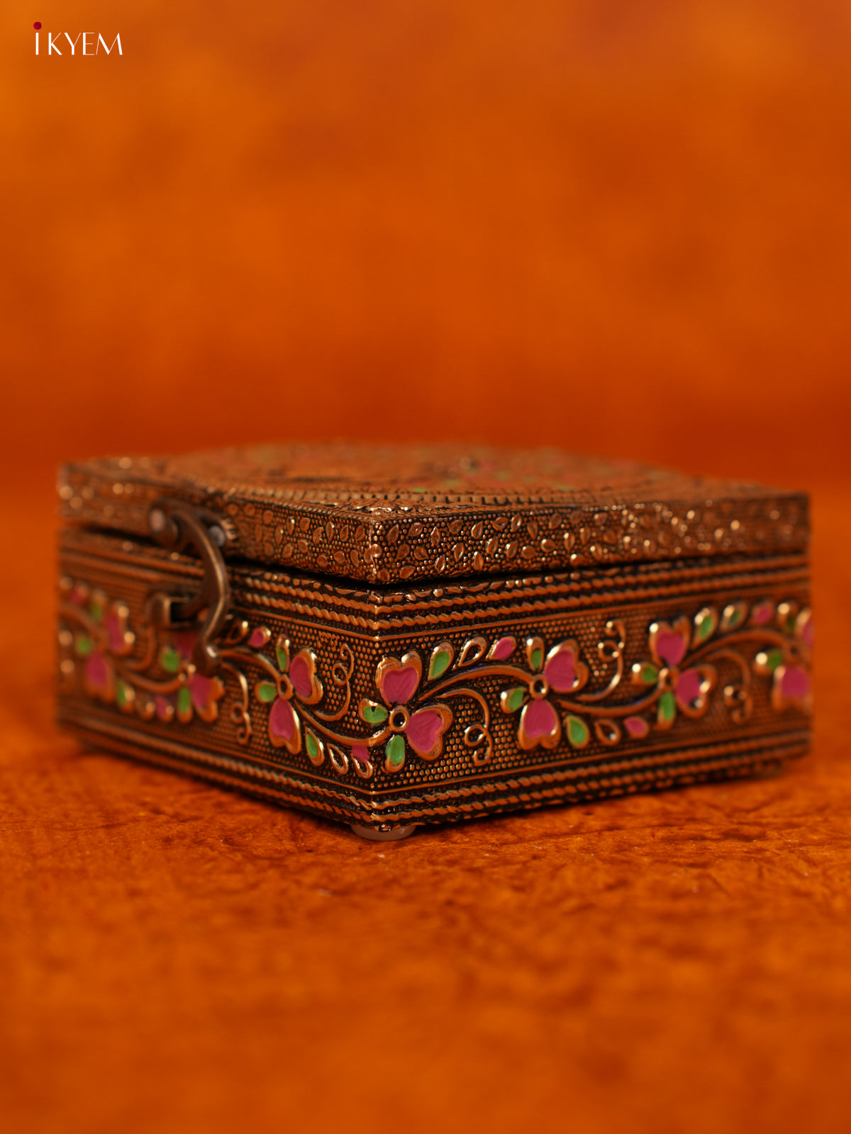 Luxe Gold Oxidized Trinket Box with Peacock Motif -3