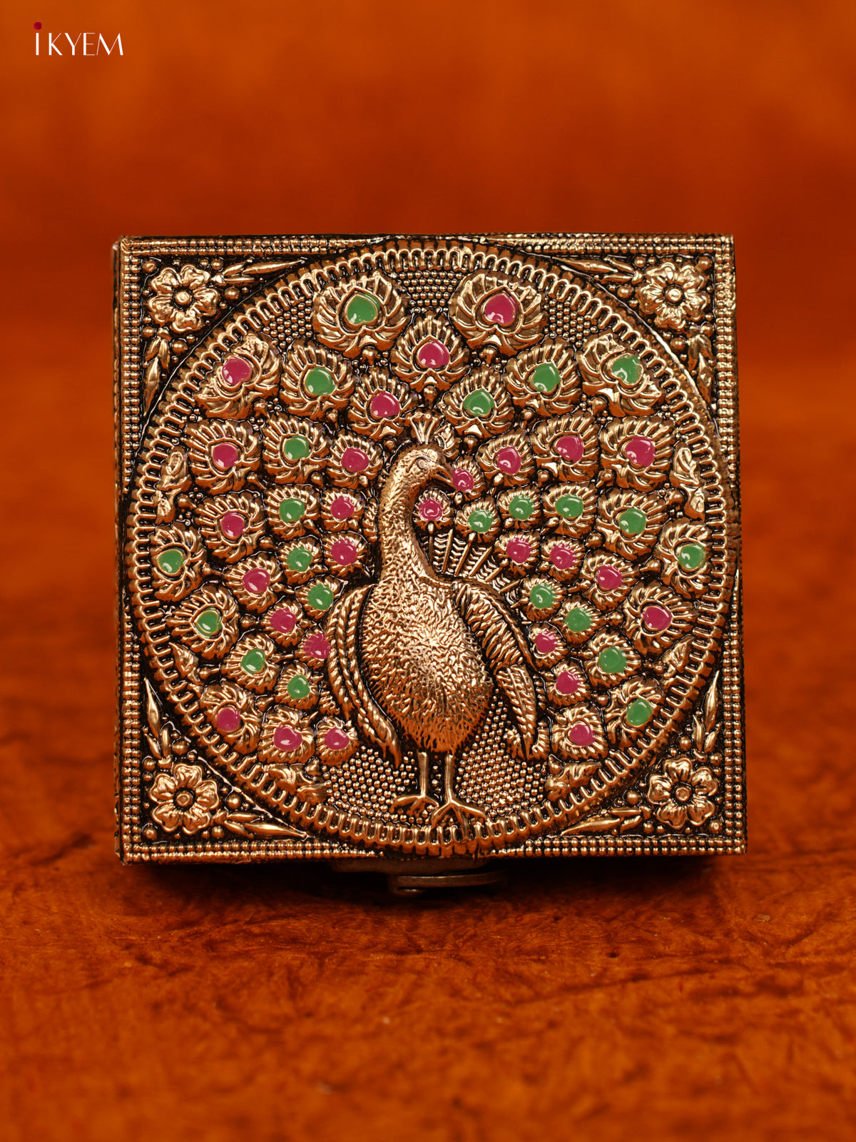 Luxe Gold Oxidized Trinket Box with Peacock Motif