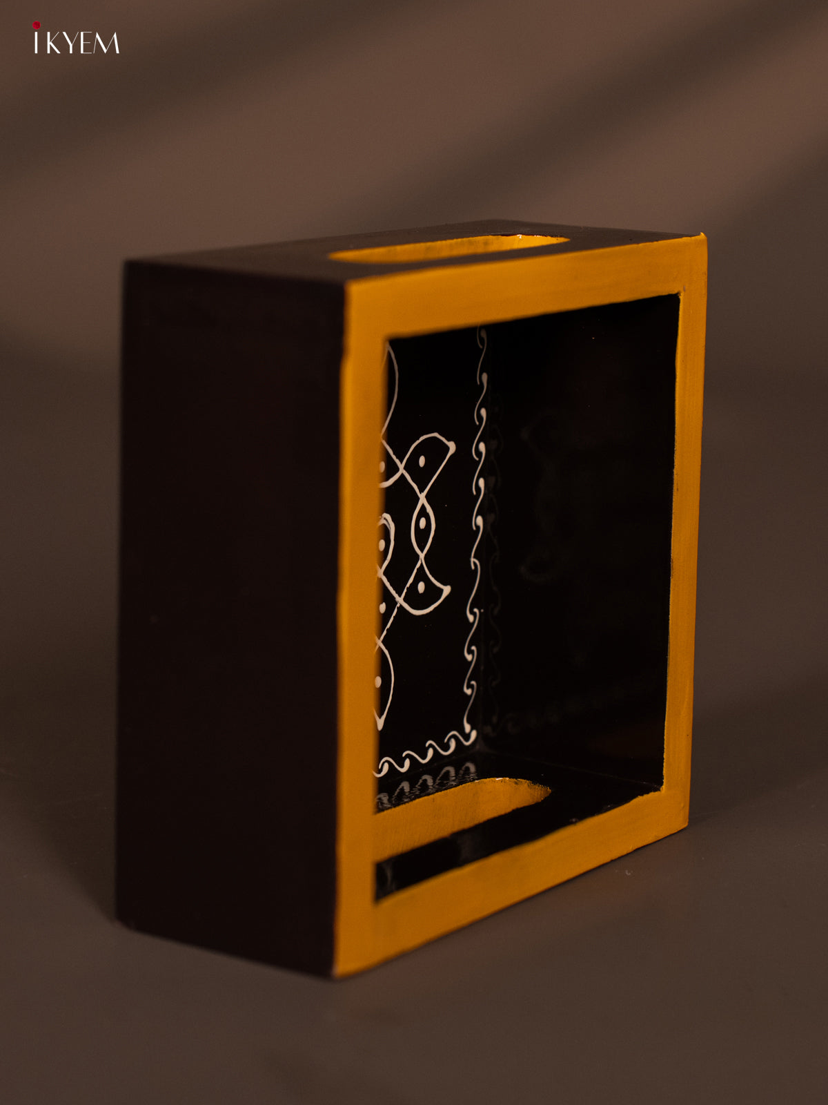 Kolam Hand-Painted Black Square Wooden Tray