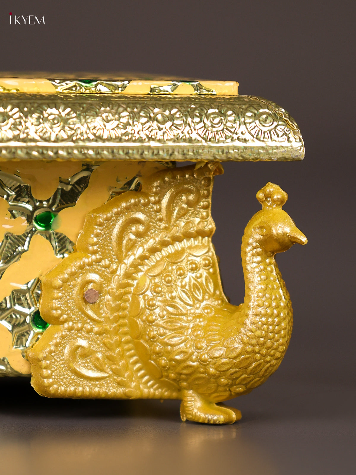 Luminous Yellow Meenakari Manai with Peacock Embossed Legs 2
