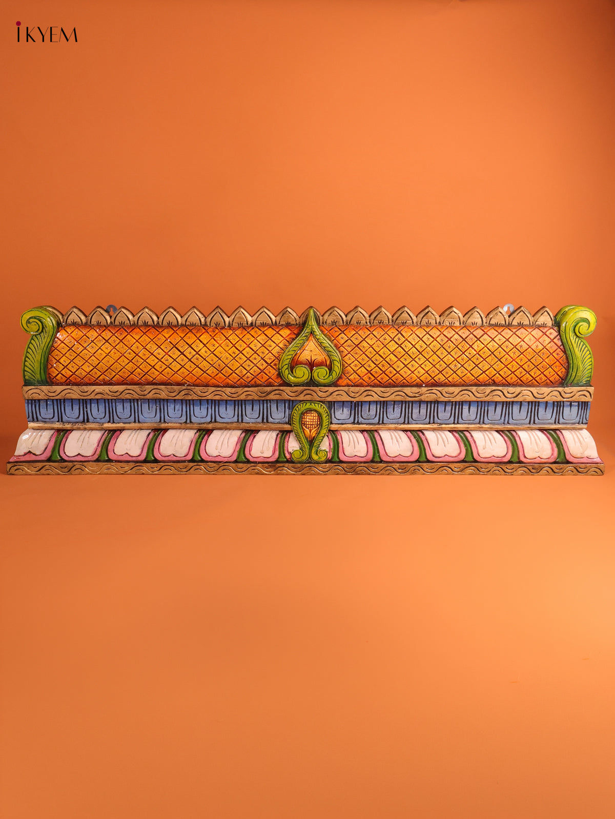 Luxurious Hand Painted Temple Gopuram Carved Wooden Wall Panel