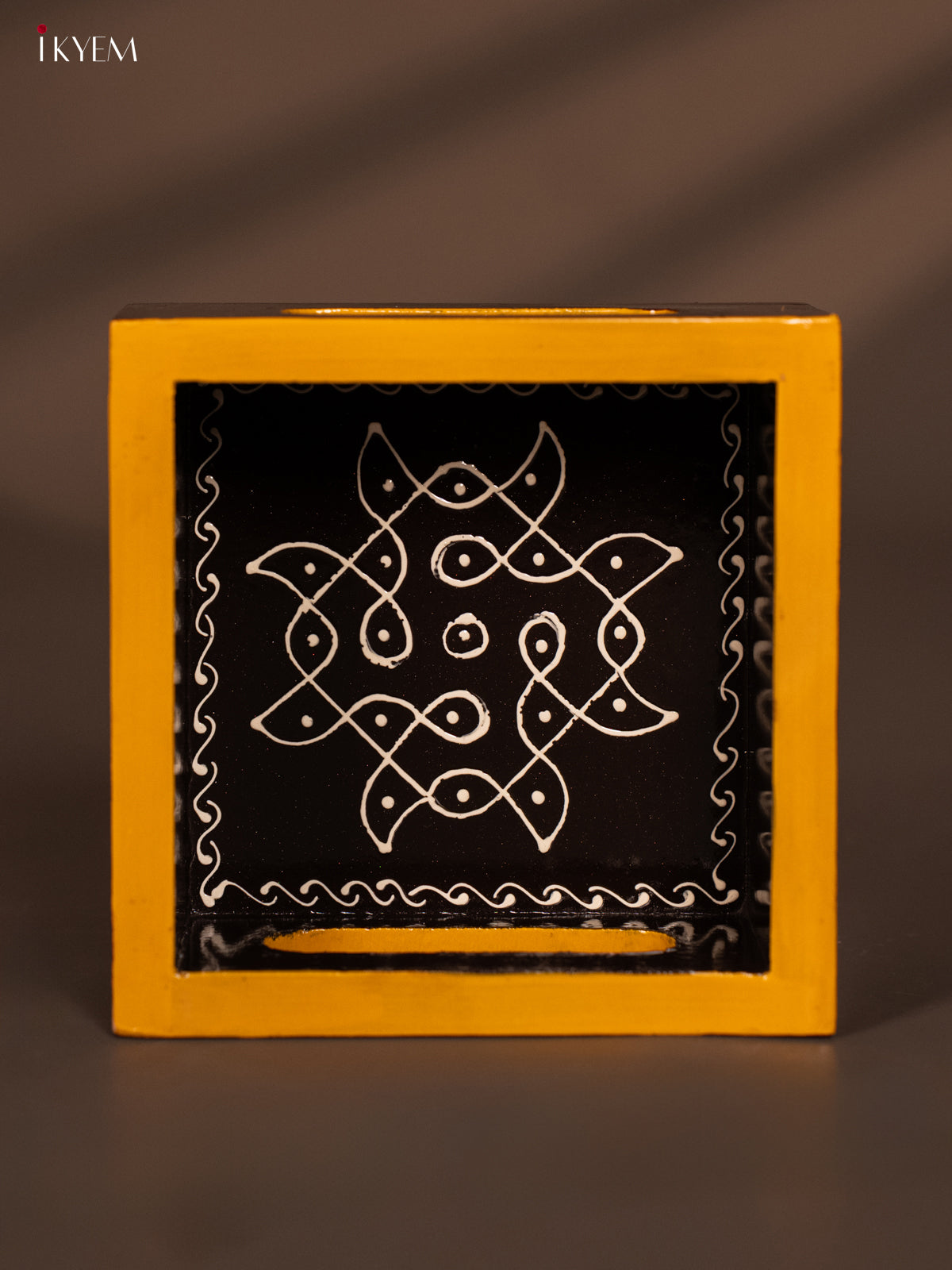 Magnificent Kolam Hand-Painted Black Square Wooden Tray