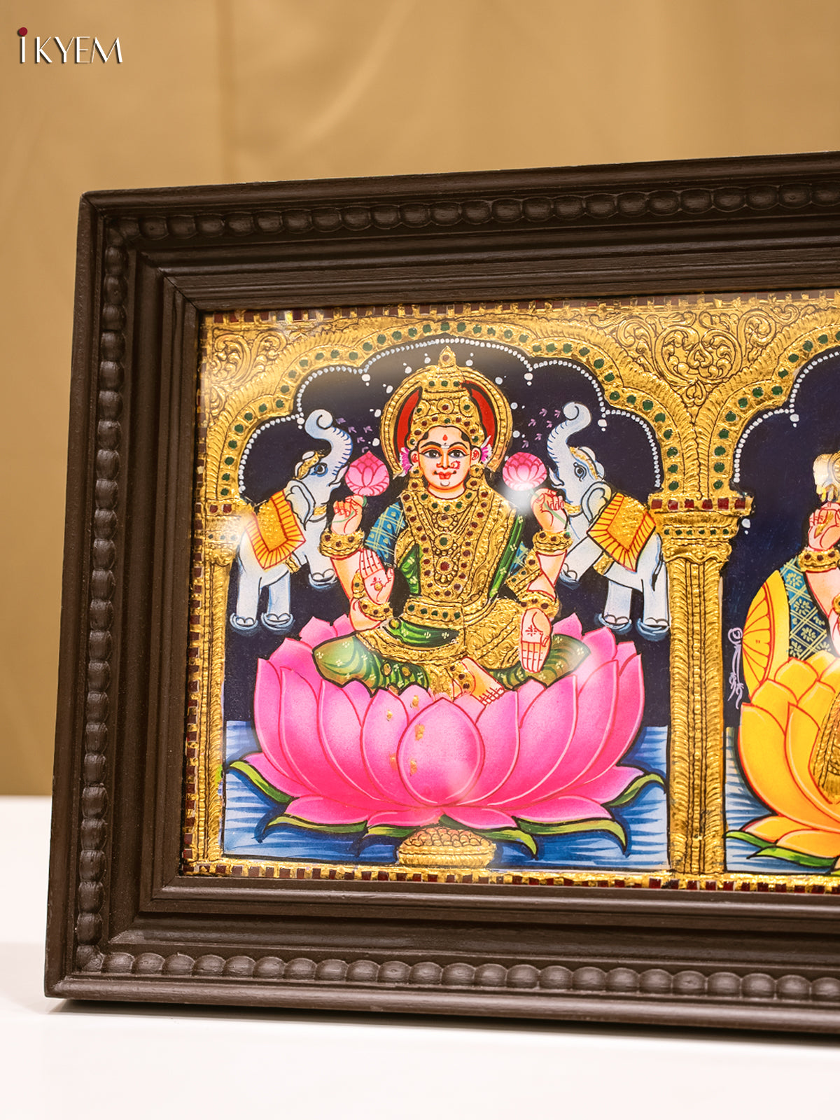 Majestic Goddess GajaLakshmi, Sarswathi & Ganesha Tanjore Painting 2