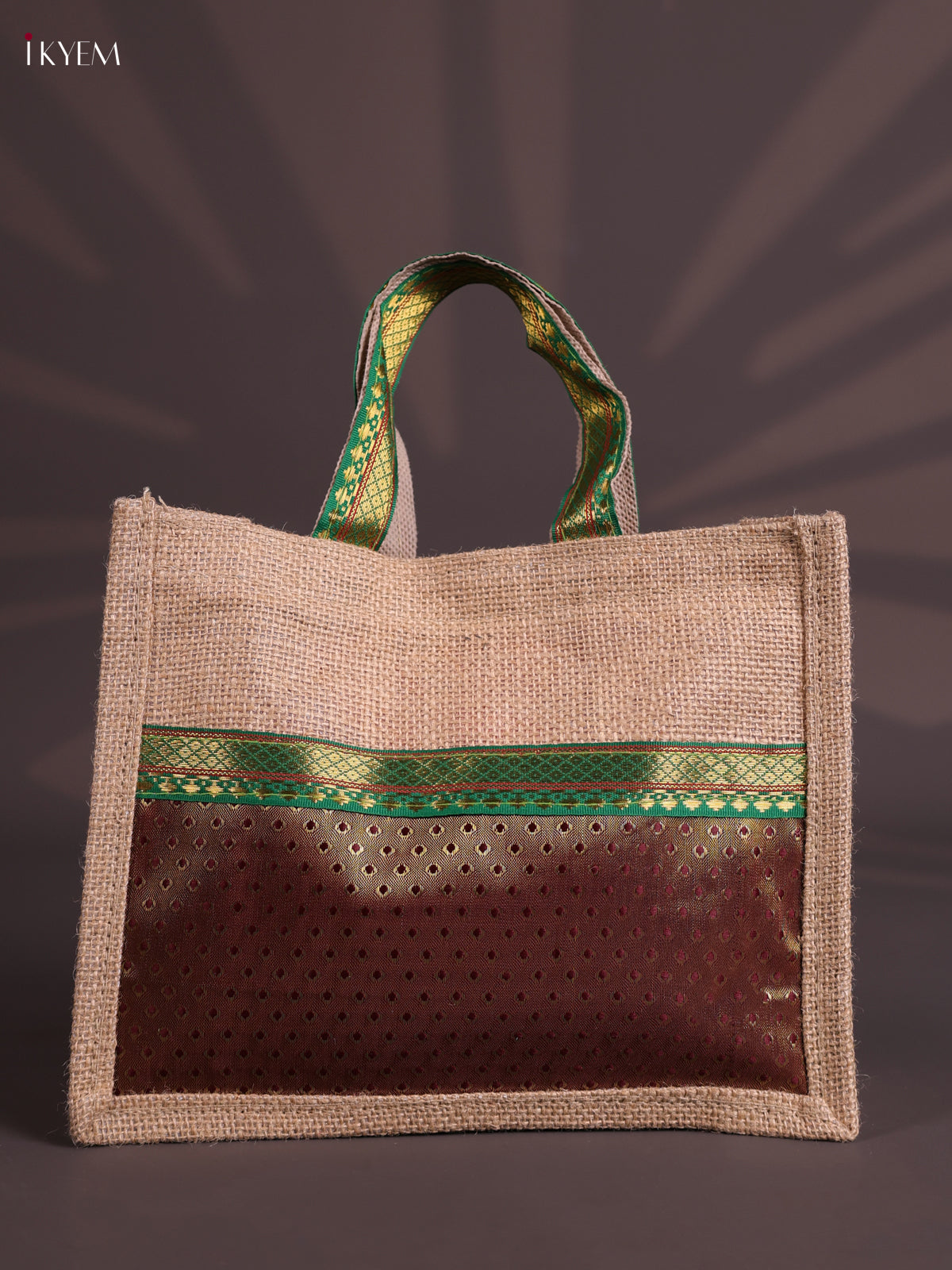 Maroon Half & Half Raw Silk Jute Bag with Velcro on Top